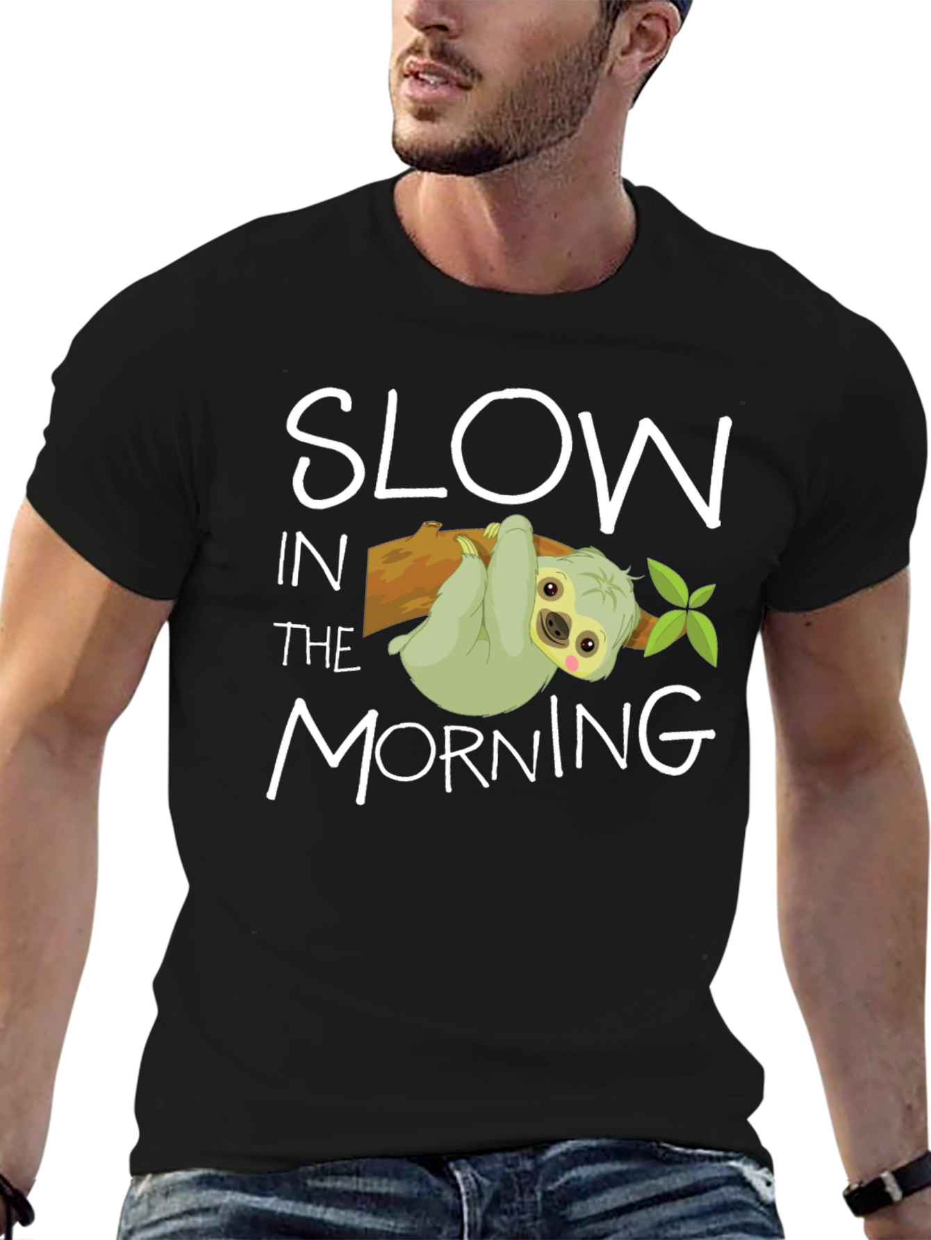 Black Slow In The Morning Sloth Graphic Tee view 6