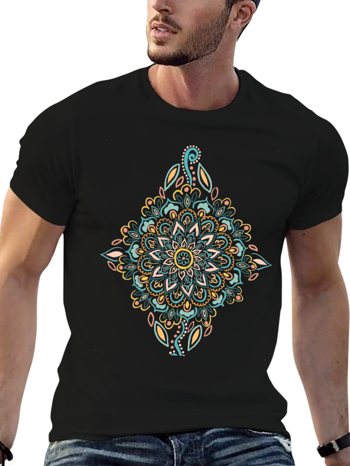 Black Mandala Graphic Print Black T-Shirt view 6