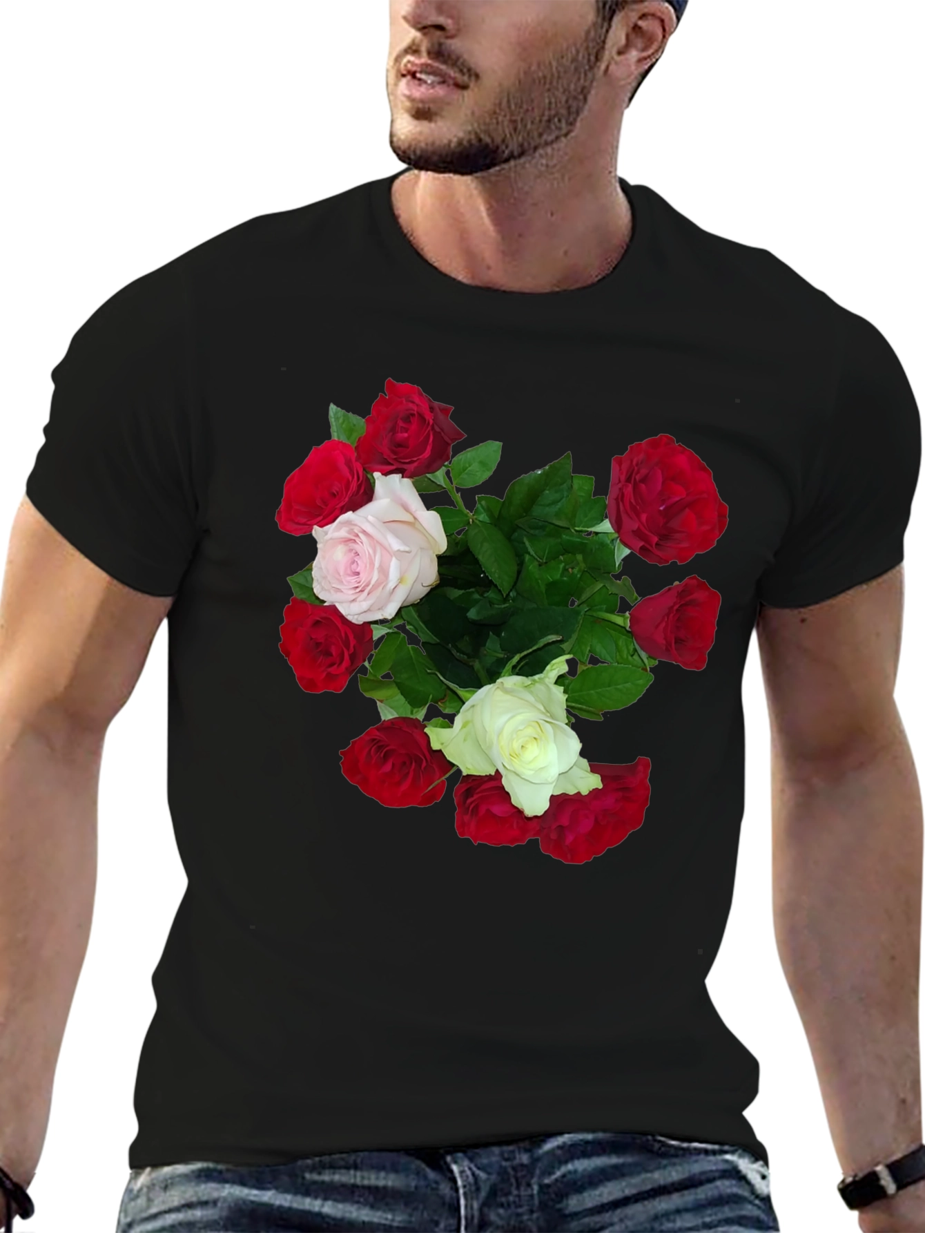 Black Floral Bouquet Graphic Tee - Classic Fit Black T-Shirt view 6