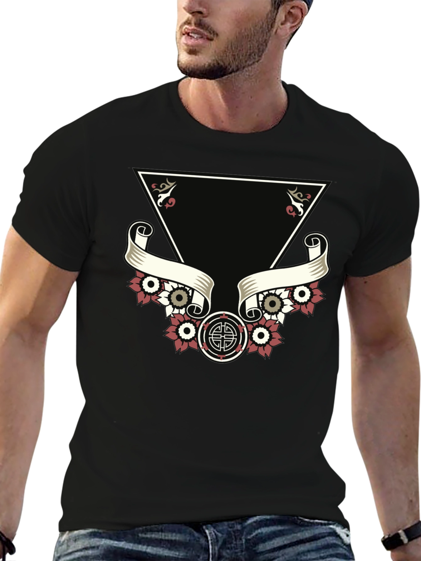 Black Stylish Black Tee with Unique Tattoo-Inspired Graphic view 6