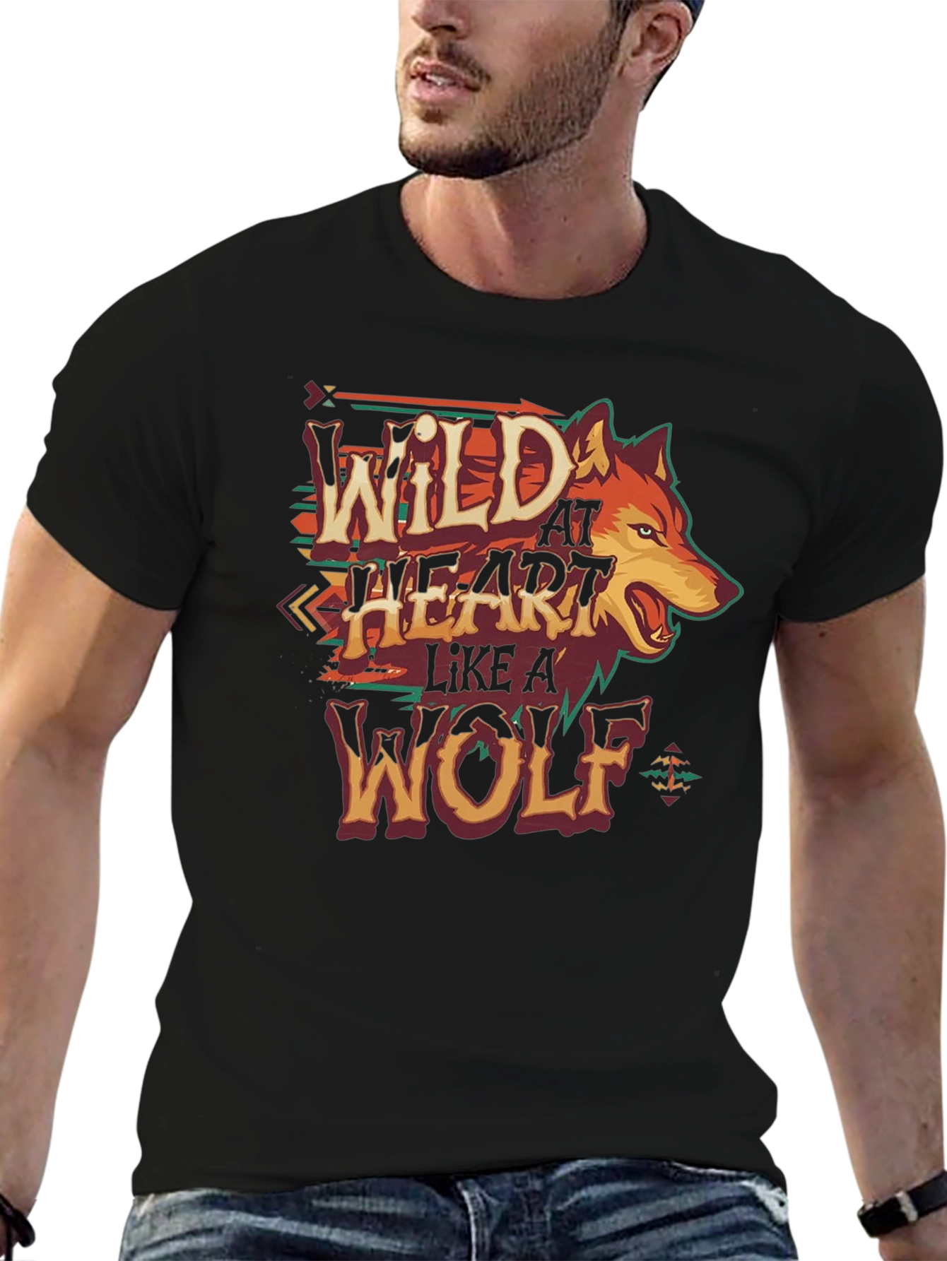 Black Wild at Heart Wolf Graphic T-Shirt view 6