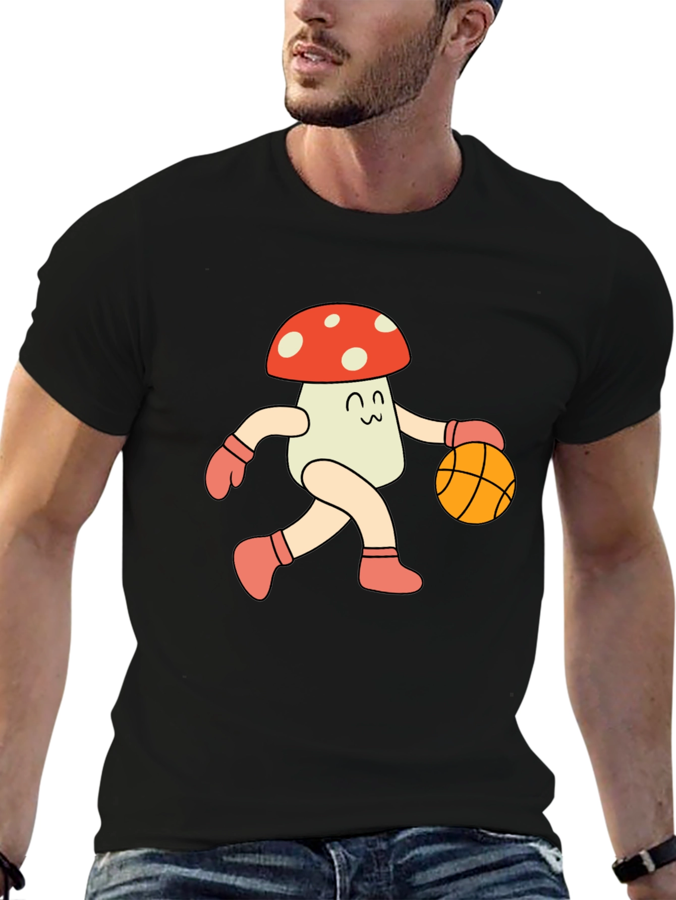 Black Mushroom Basketball T-Shirt - Cool Graphic Tee view 6