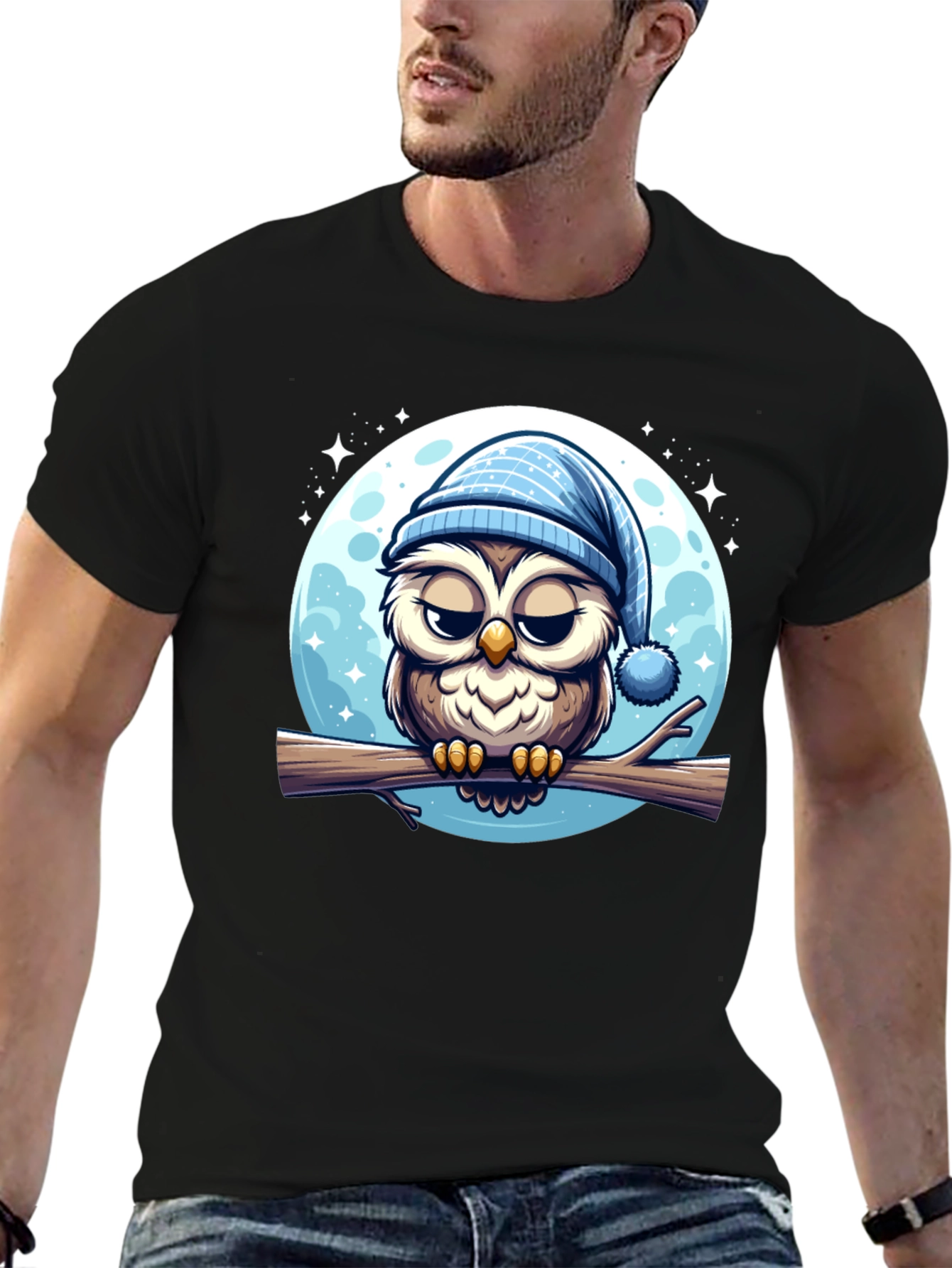 Black Sleepy Owl Graphic Tee - Soft Cotton Comfort view 6