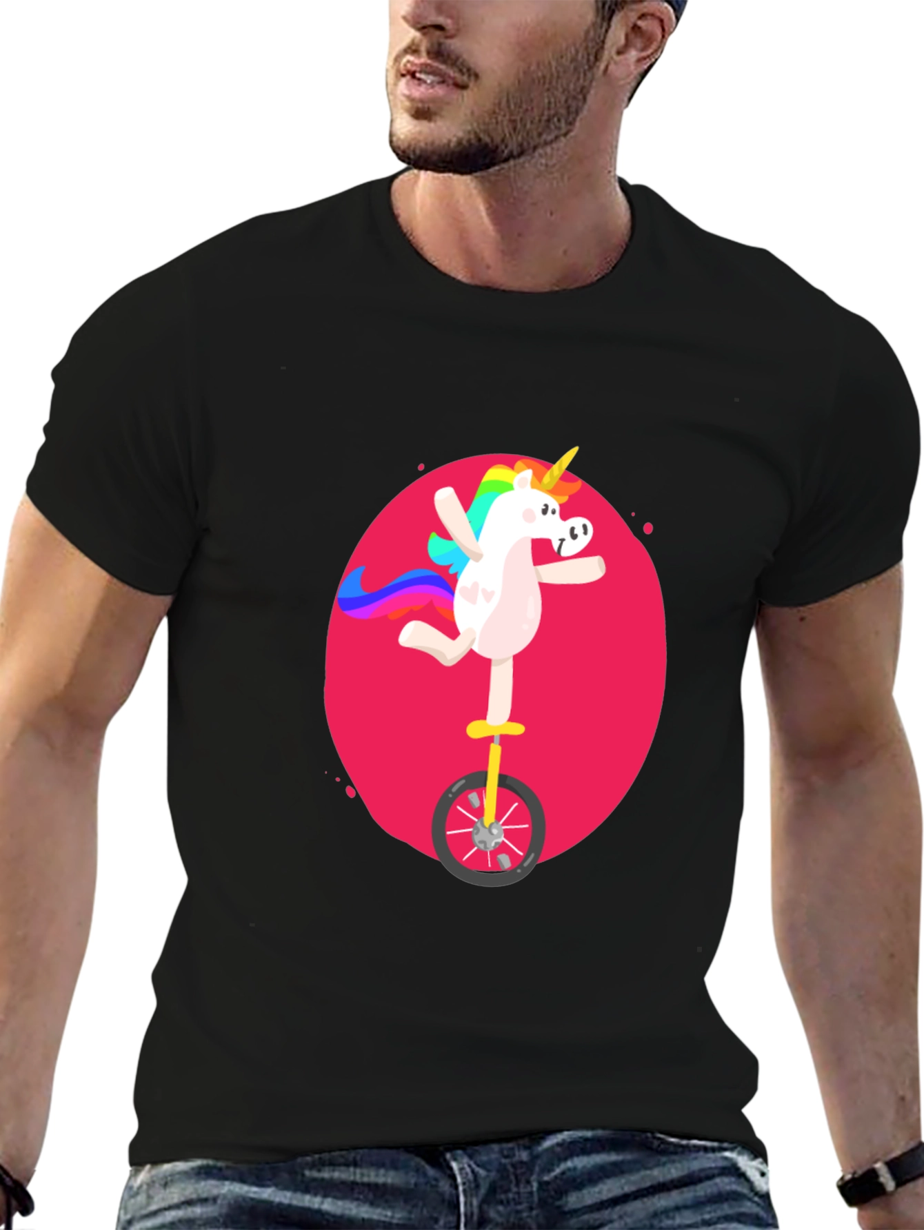 Black Unicorn Unicycle Black T-Shirt view 6