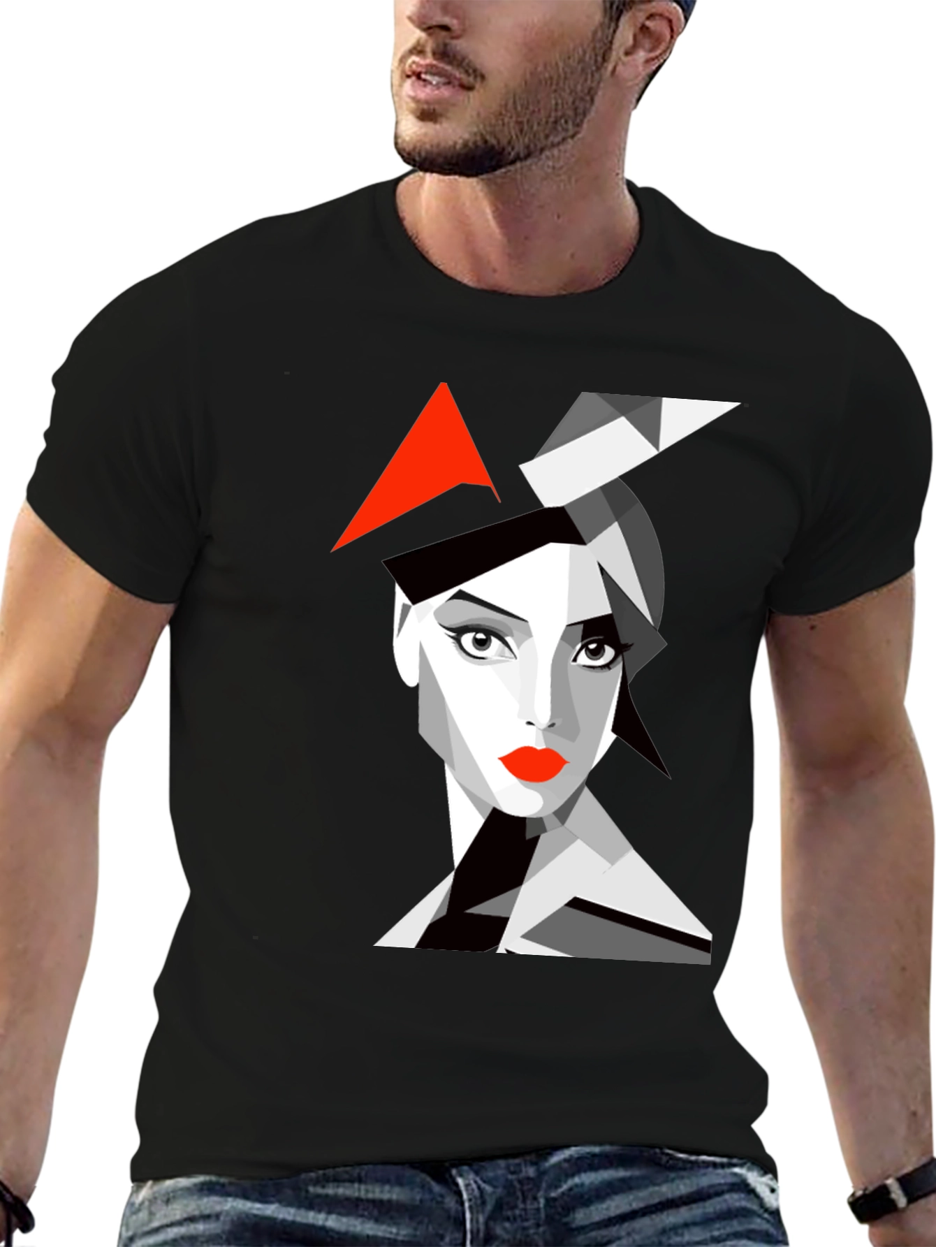 Black Abstract Woman Graphic Black T-Shirt view 6