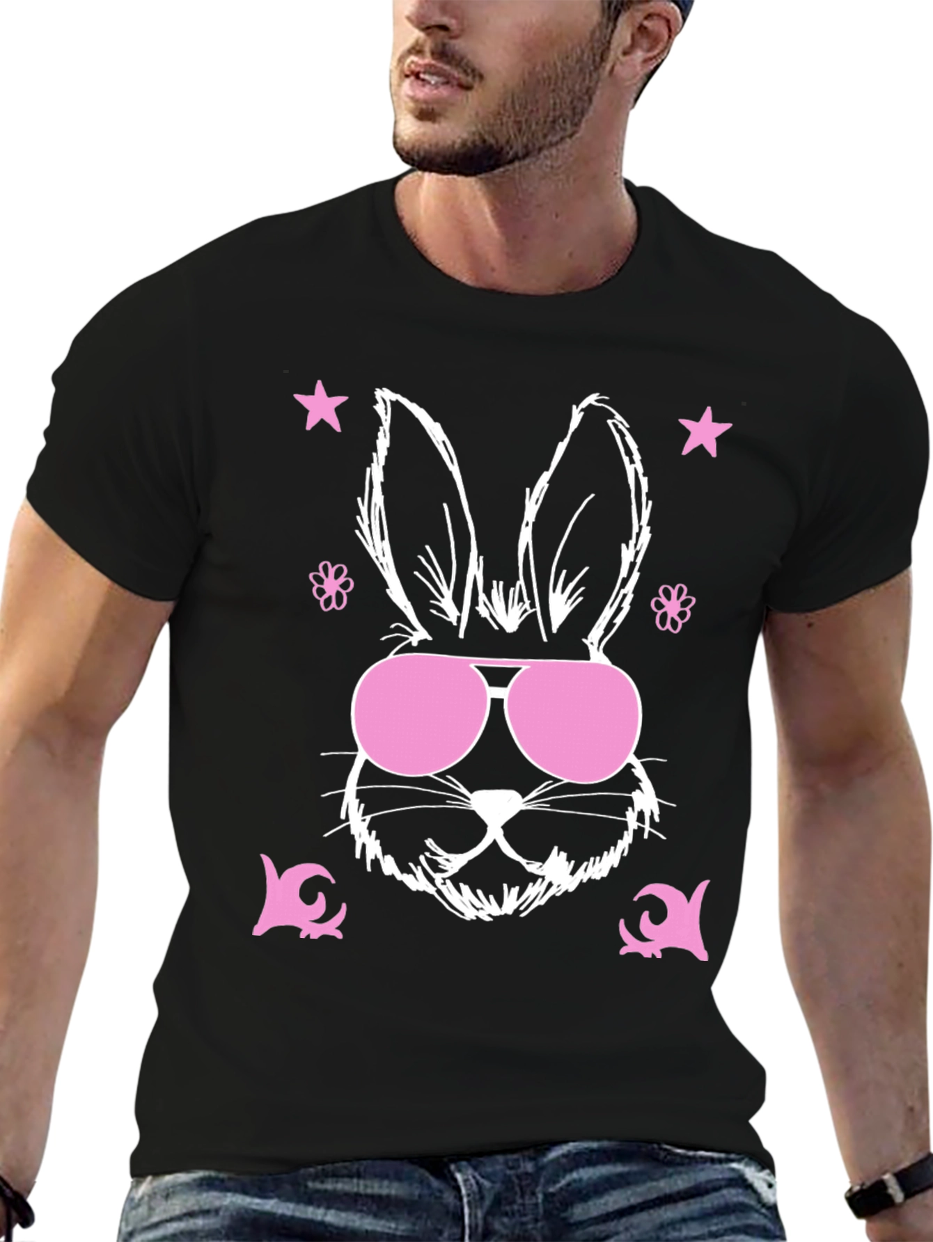 Black Cool Bunny Graphic Tee - Easter Vibes view 6