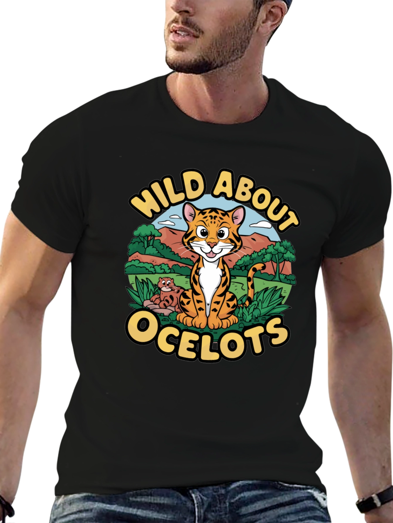 Black Wild About Ocelots Graphic T-Shirt view 6