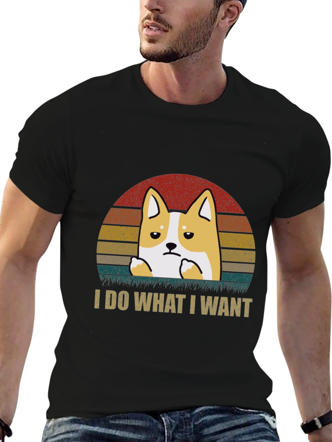 Black I Do What I Want Corgi T-Shirt view 6