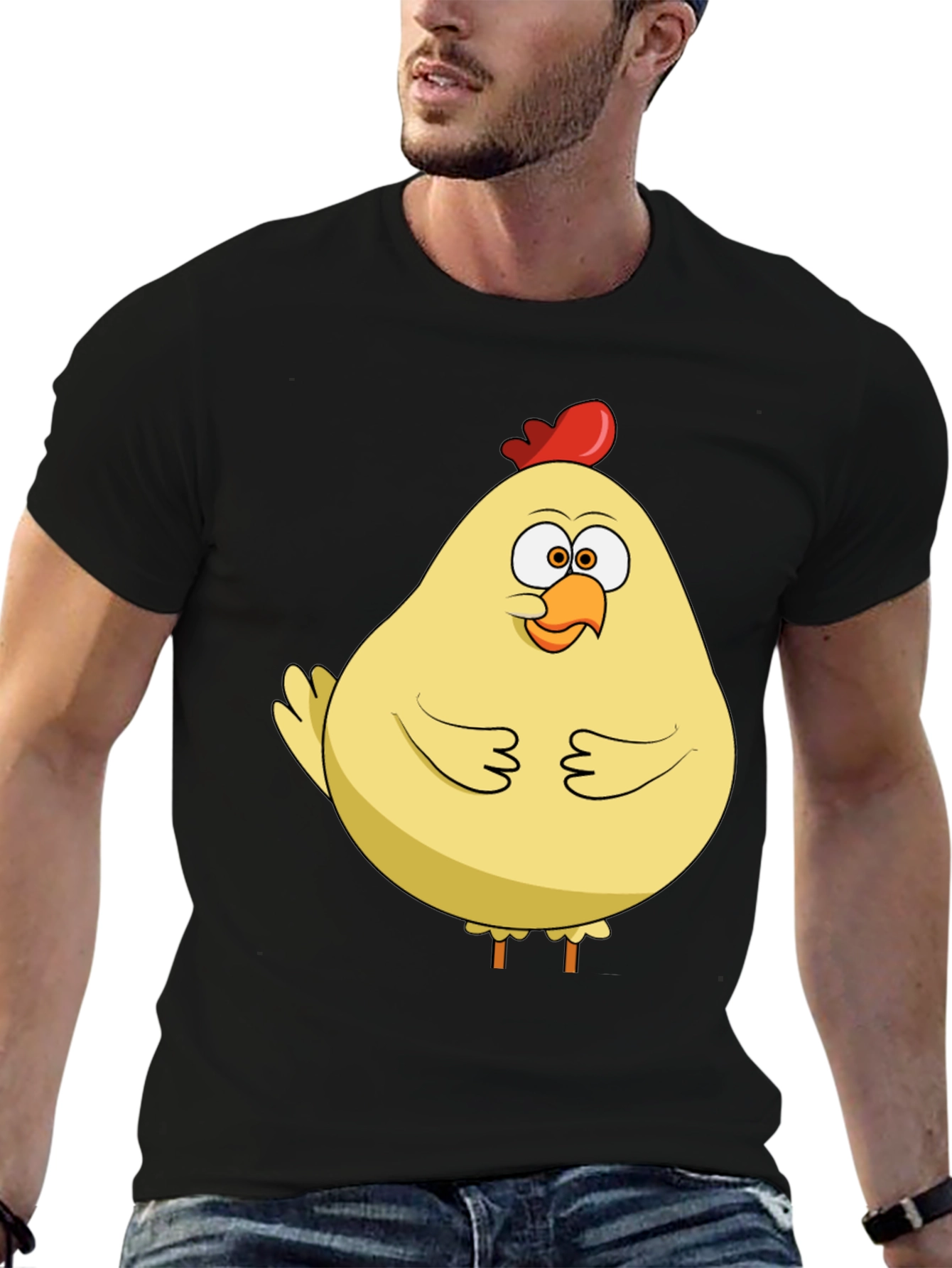 Black Funny Chicken T-Shirt - Quirky Cartoon Bird Tee view 6