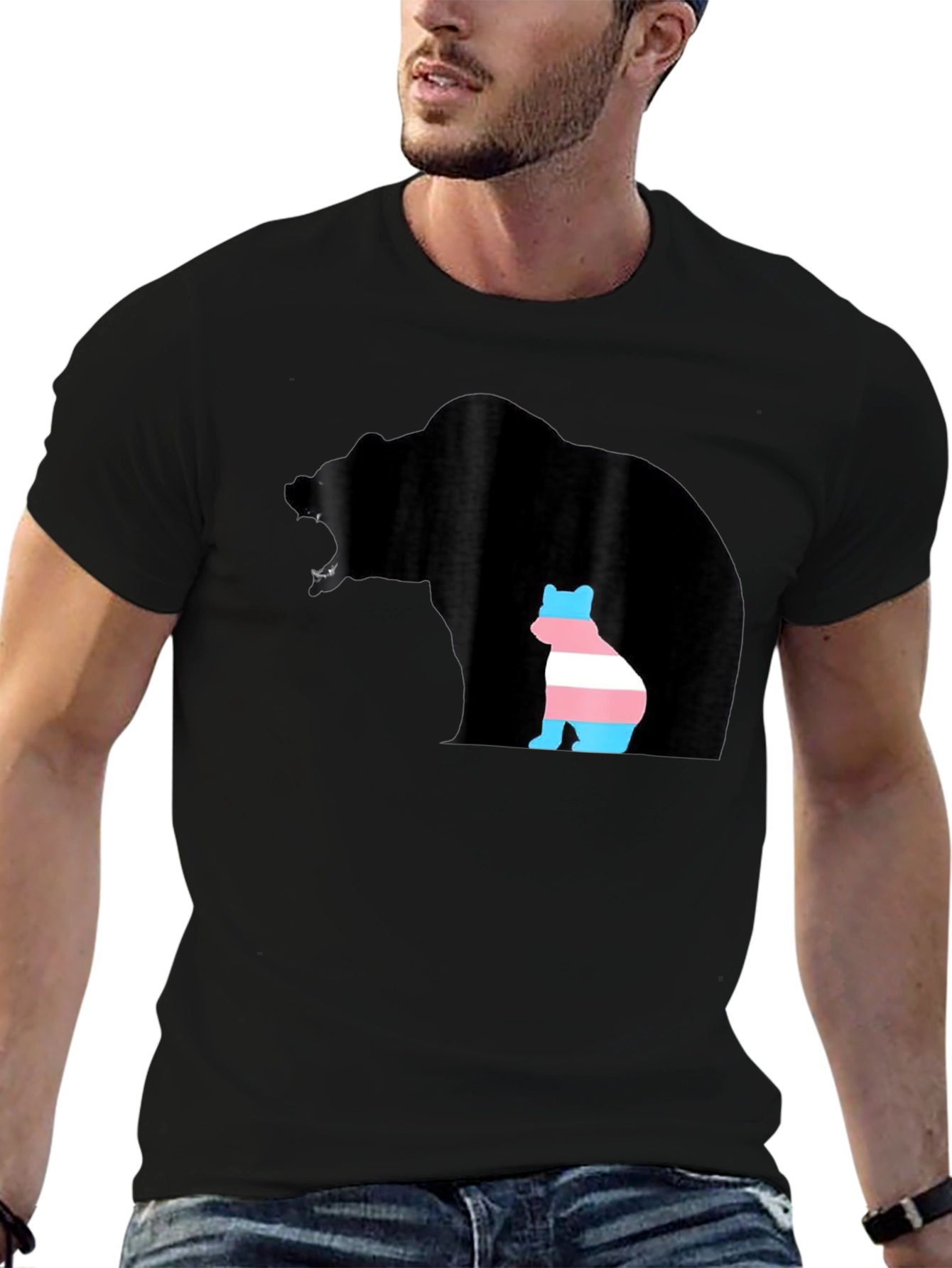 Black Transgender Pride Bear Graphic T-Shirt view 6