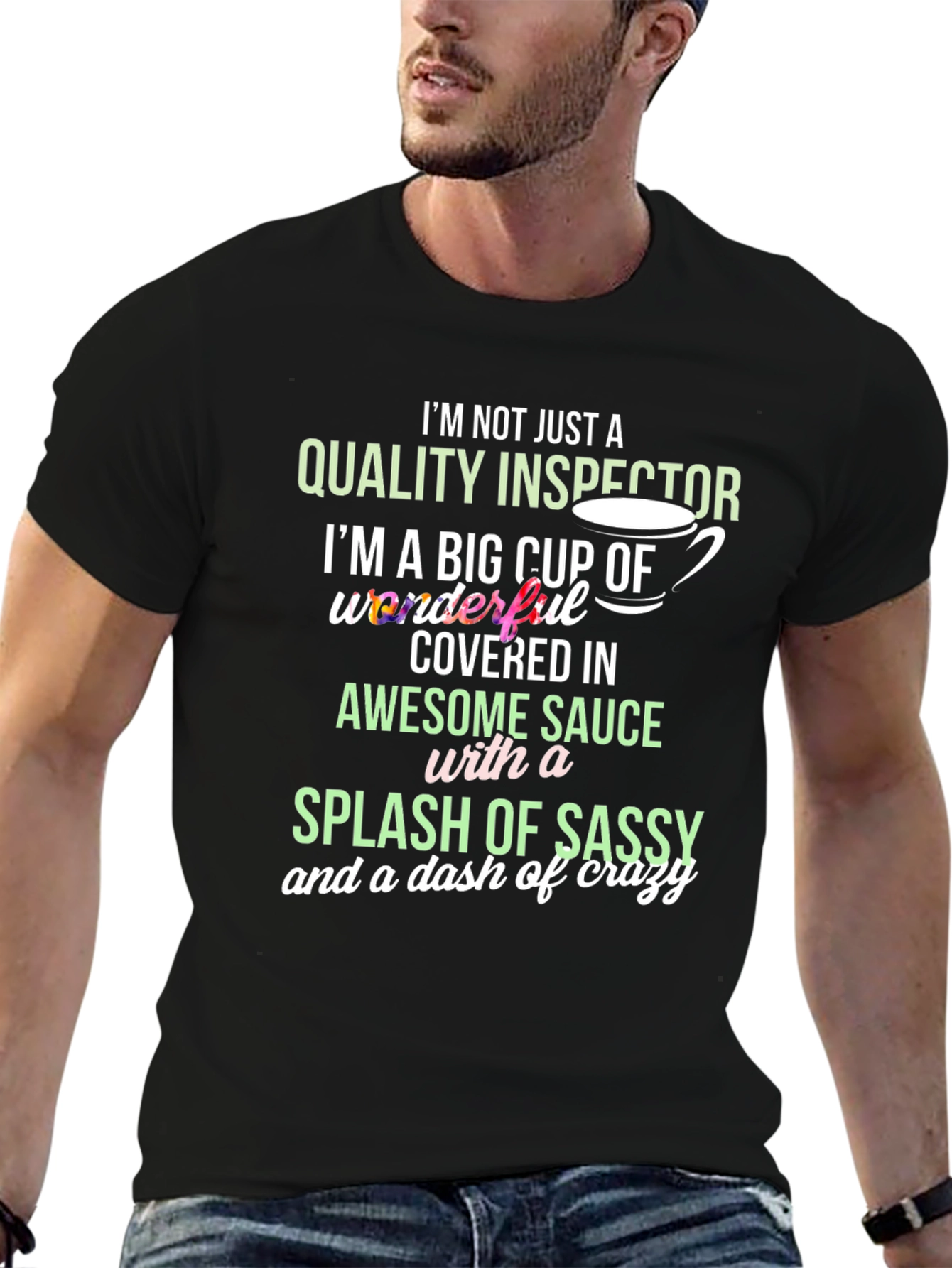 Black Quality Inspector Sassy Crazy T-Shirt view 6