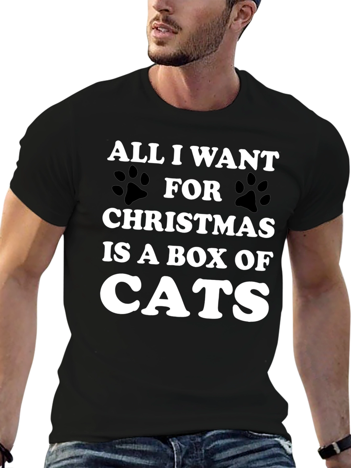 Black Funny Christmas Cat T-Shirt - Box of Cats Wish view 6