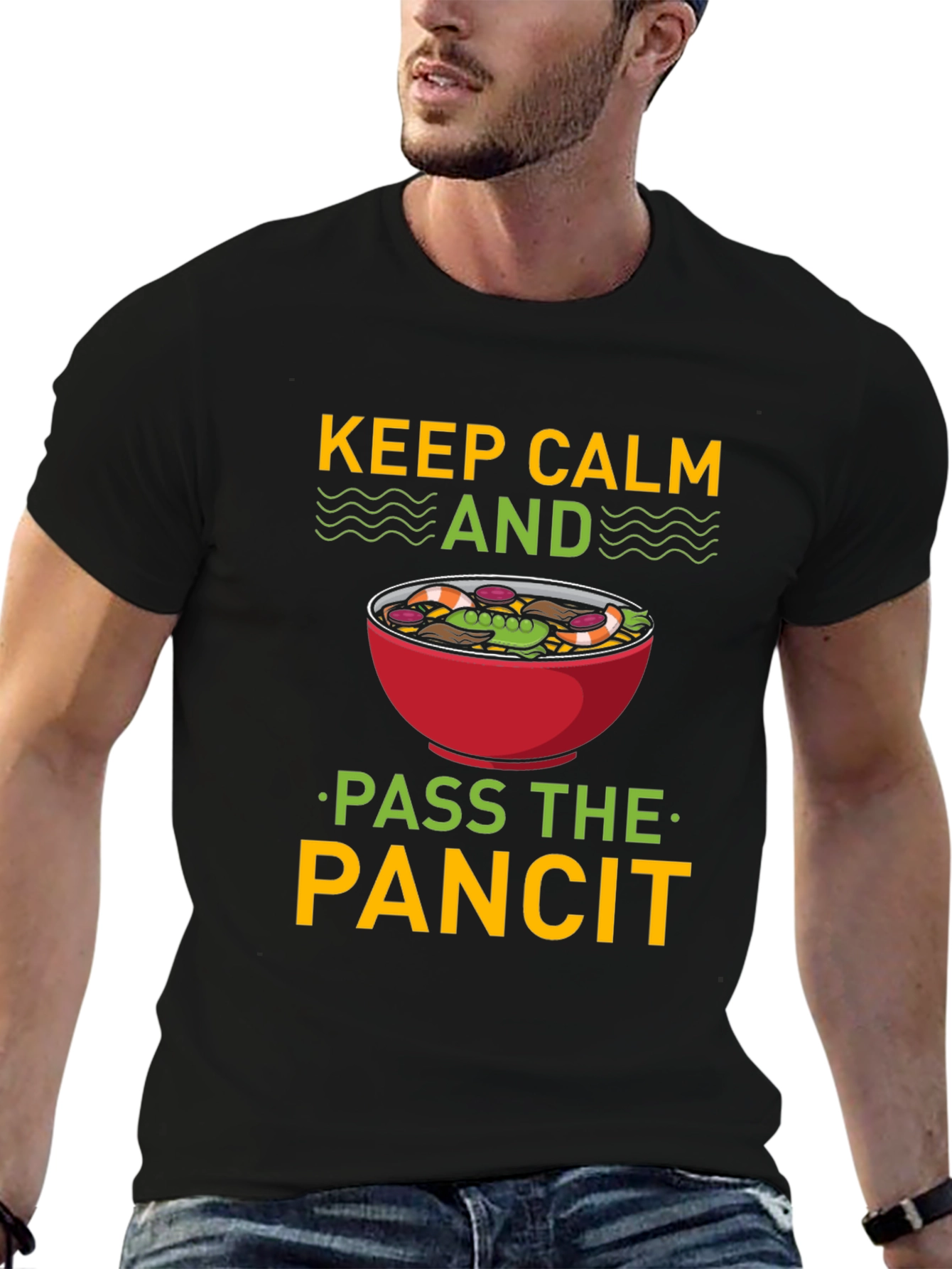 Black Keep Calm and Pass the Pancit T-Shirt view 6