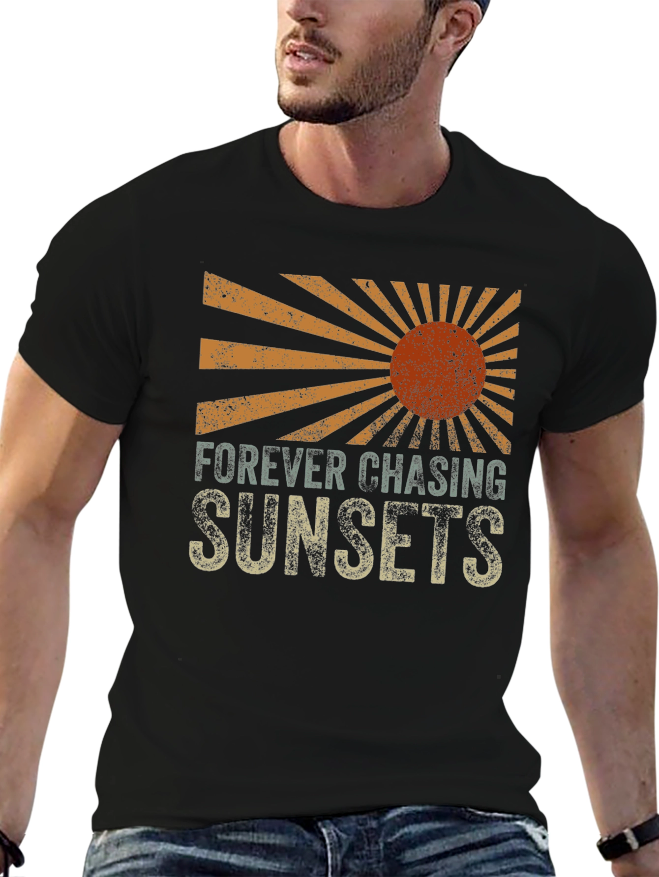 Black Sunset Chaser Graphic Tee - Retro Design view 6