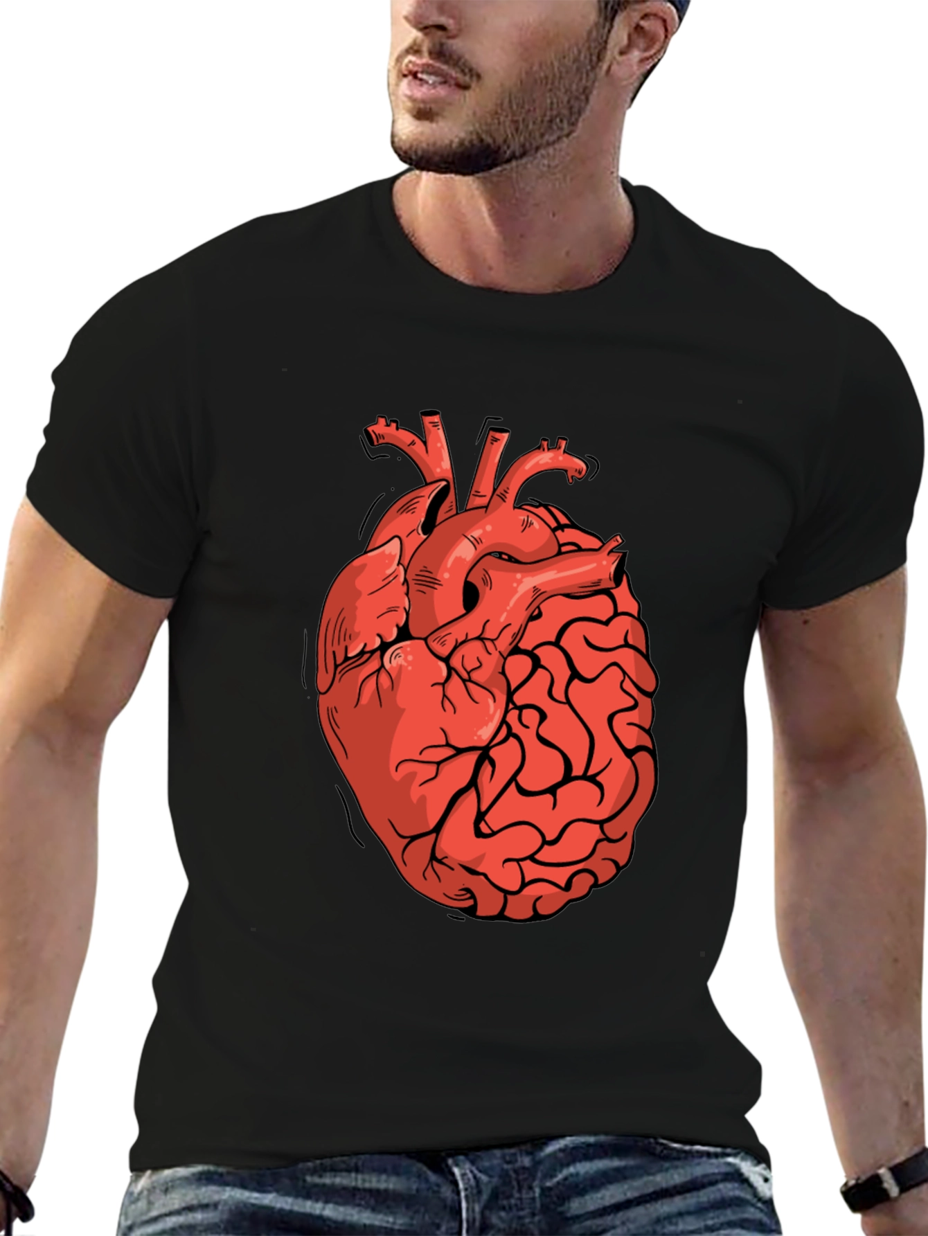 Black Heart-Brain Graphic Tee - Stylish Black T-Shirt view 6