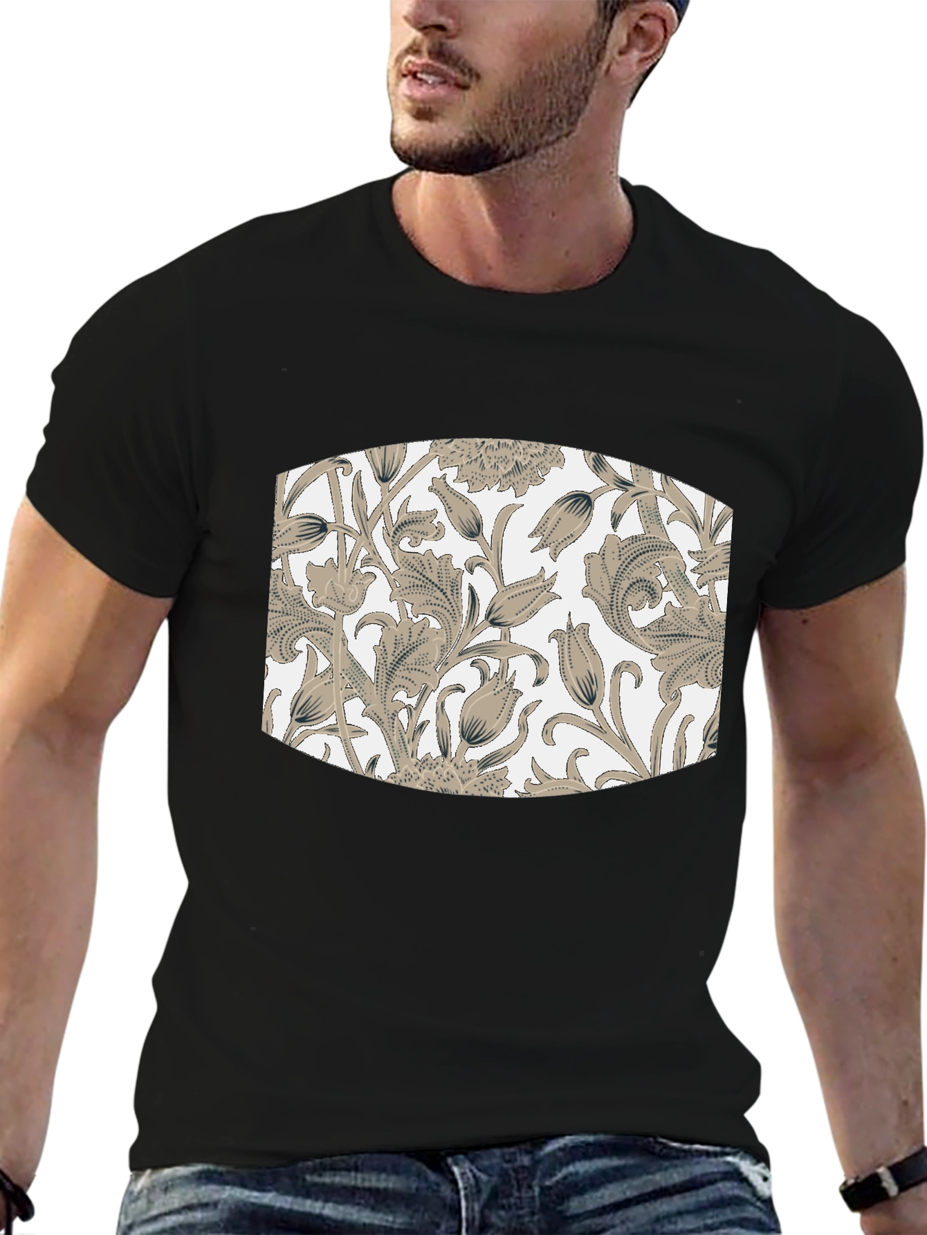 Black Floral Pattern T-Shirt - Black view 6