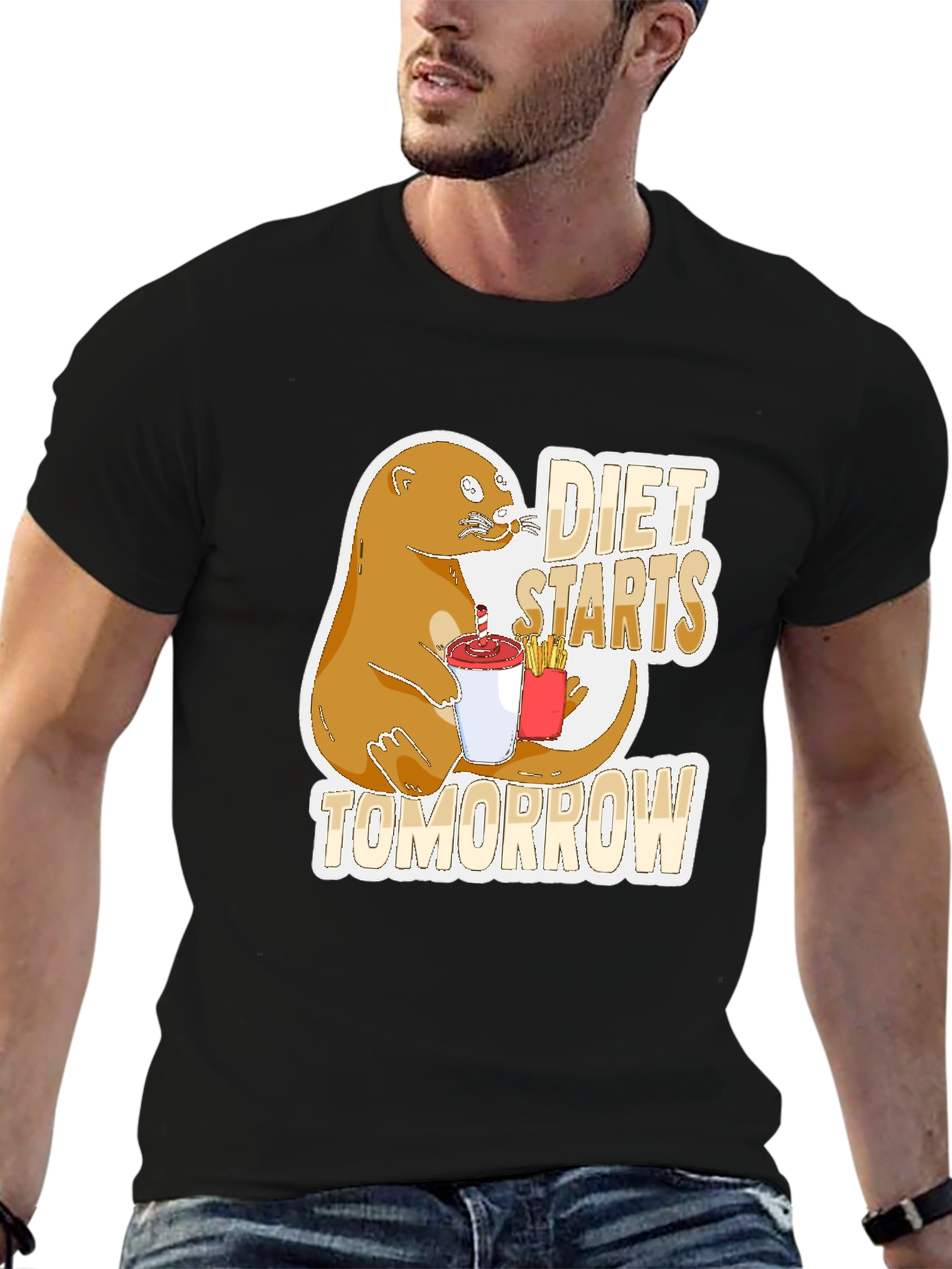 Black Diet Starts Tomorrow Otter Graphic Tee view 6