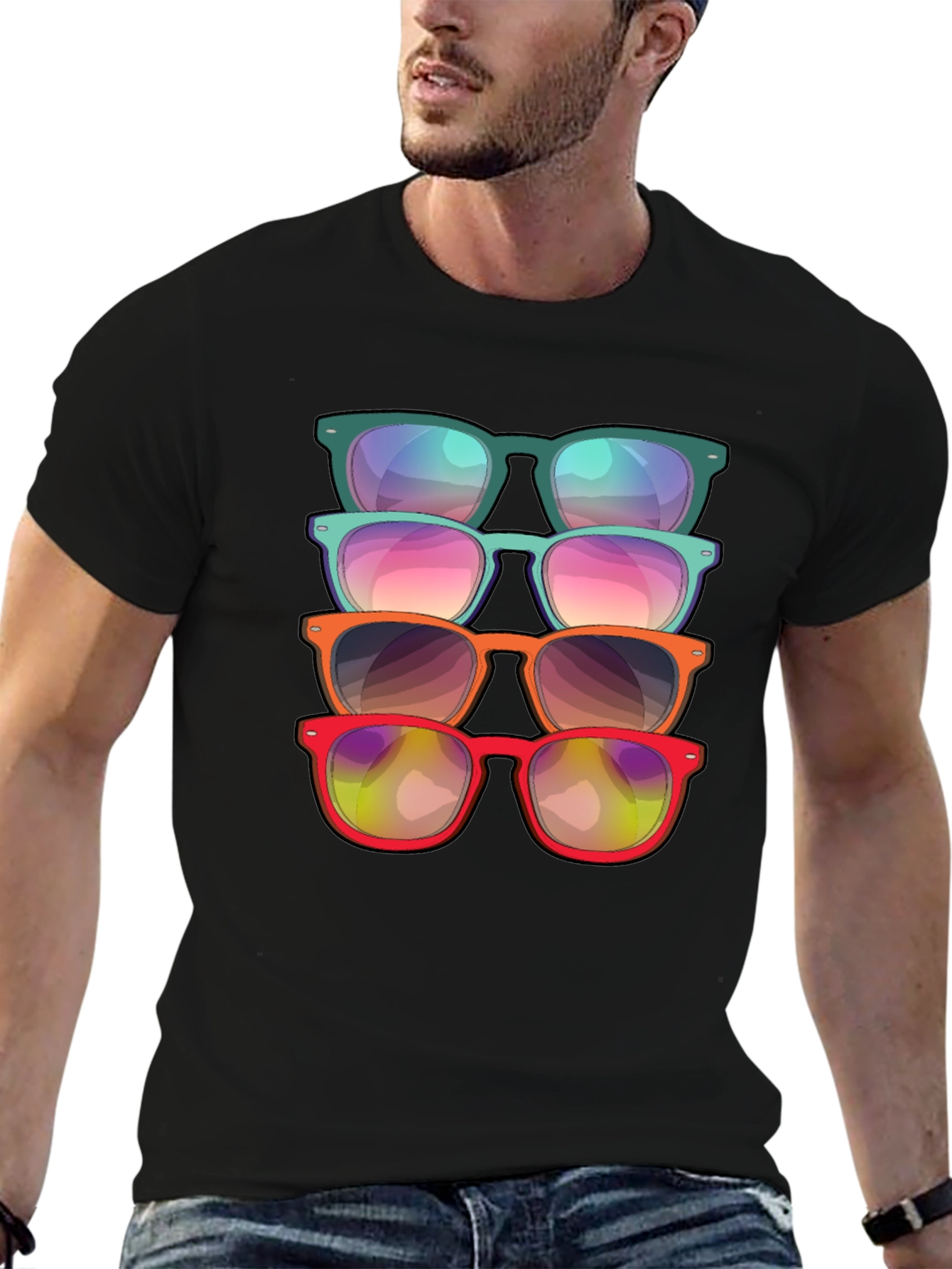 Black Sunglasses Stack Graphic Tee - Cool Casual Style view 6