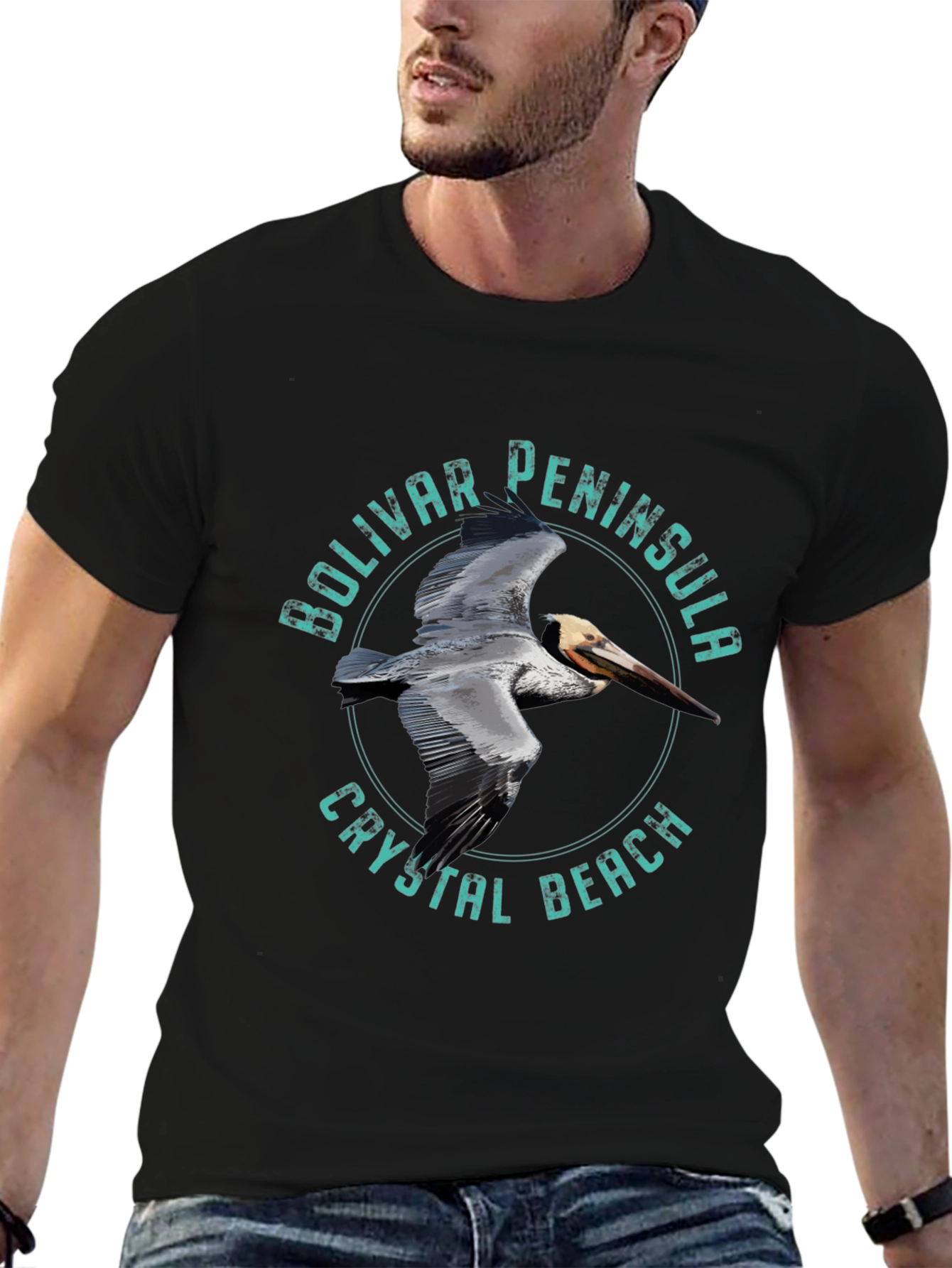Black Bolivar Peninsula Crystal Beach Pelican Graphic Tee view 6