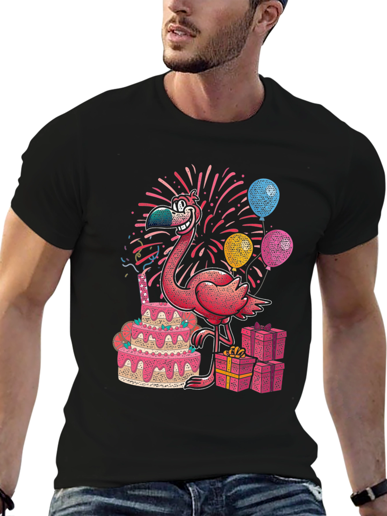 Black Flamingo Birthday Party T-Shirt view 6