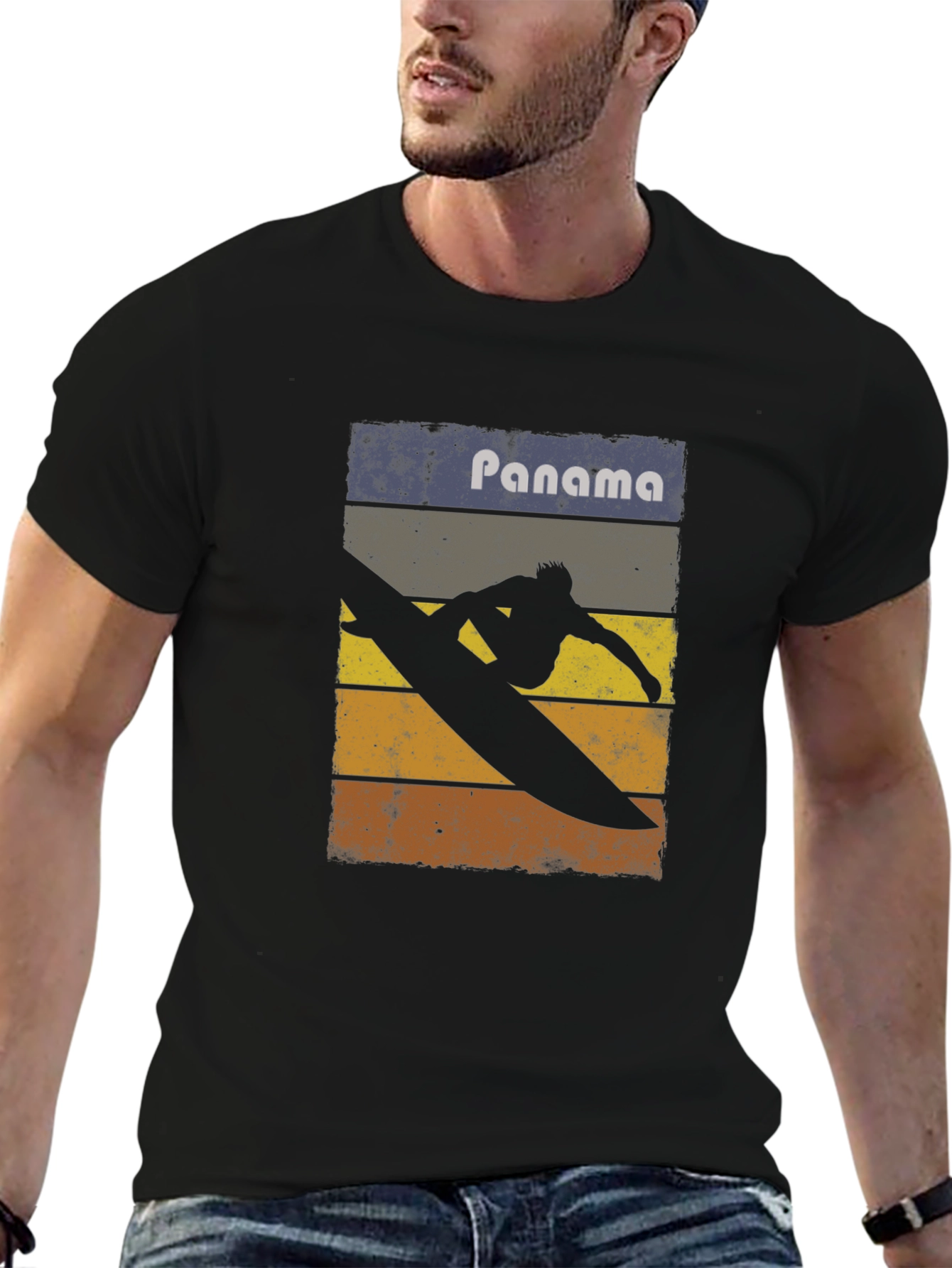 Black Panama Surfing Retro T-Shirt view 6