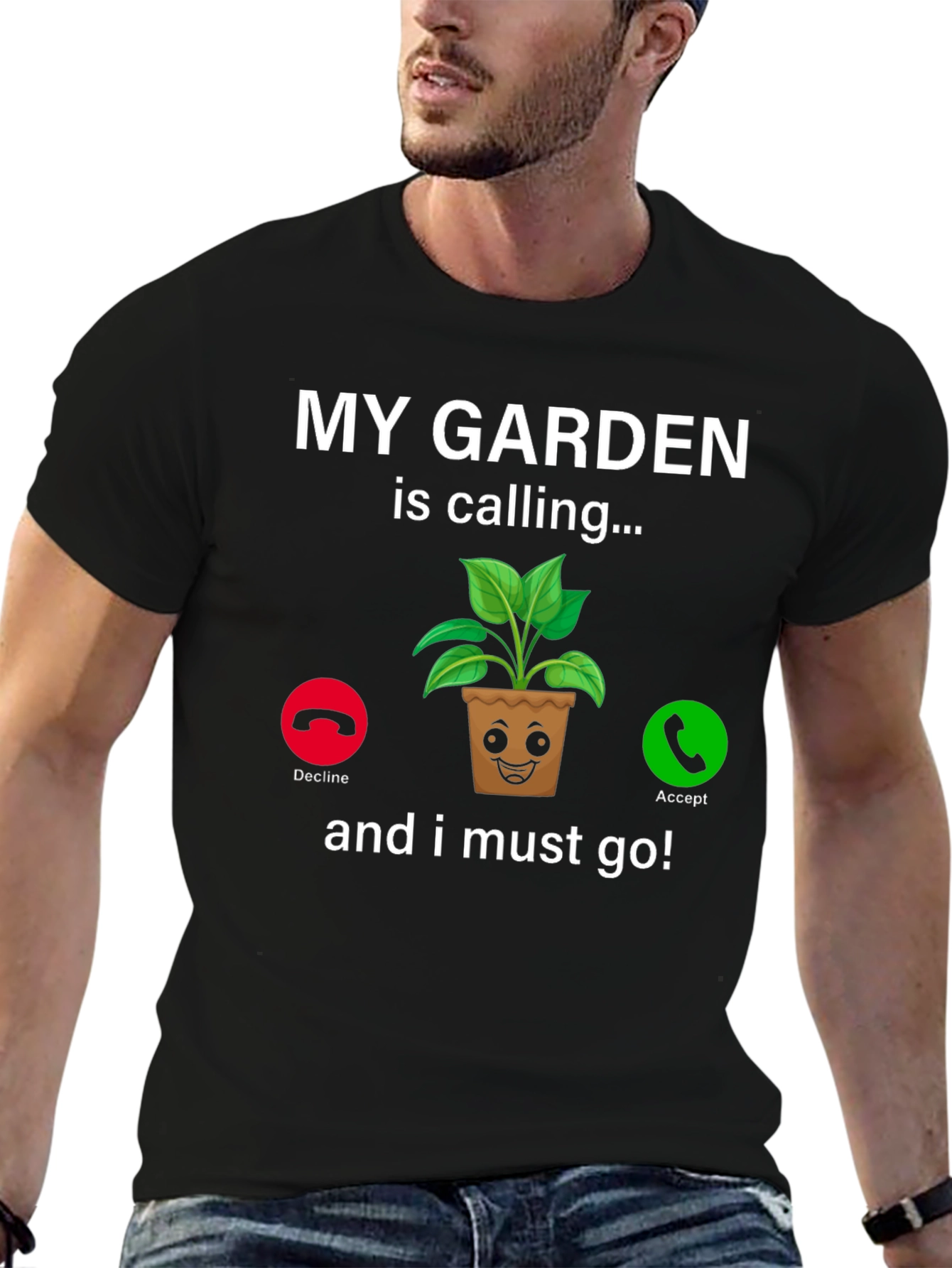 Black My Garden Is Calling T-Shirt Funny Gardener Tee view 6
