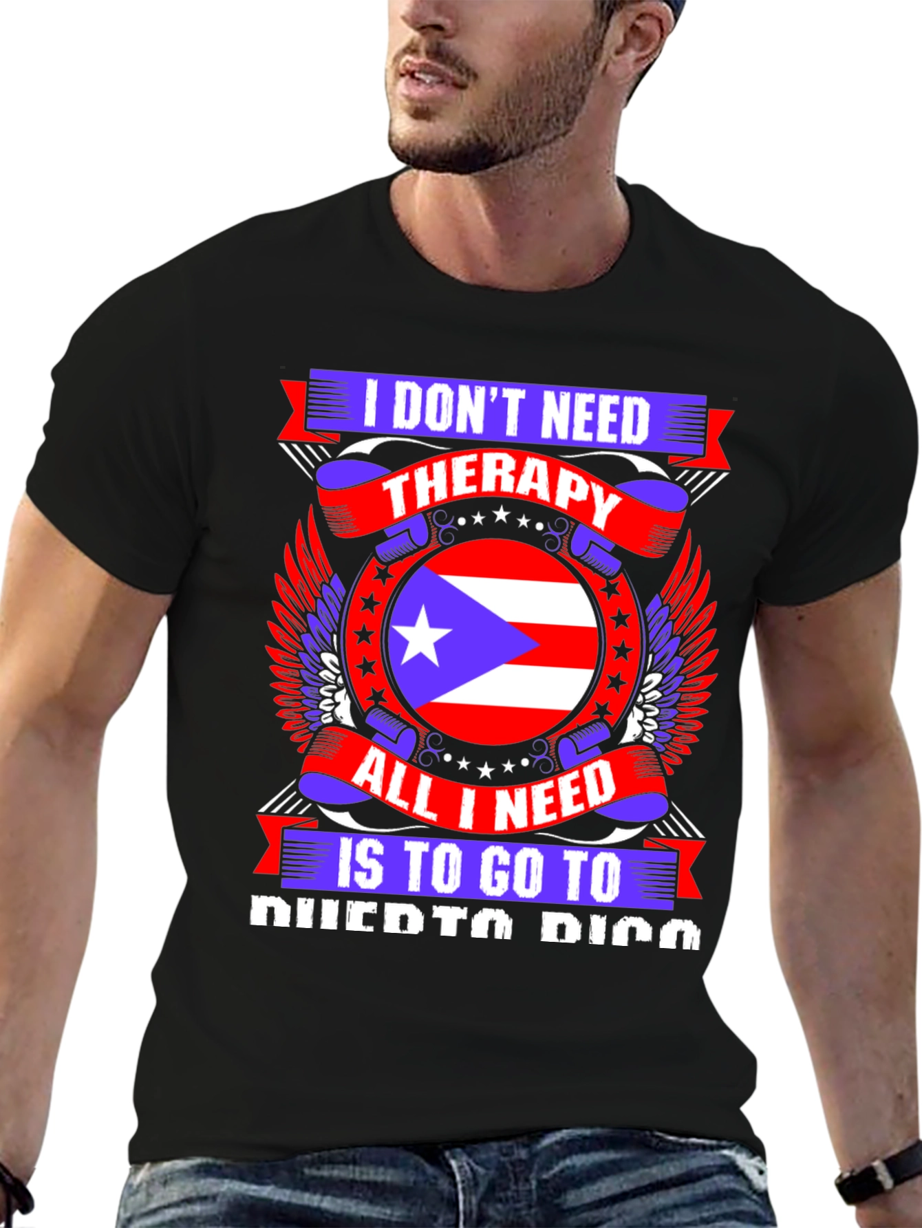 Black Puerto Rico Therapy T-Shirt view 6