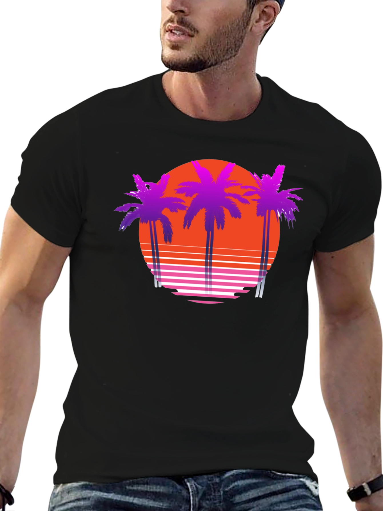 Black Retro Sunset Palm Tree T-Shirt view 6