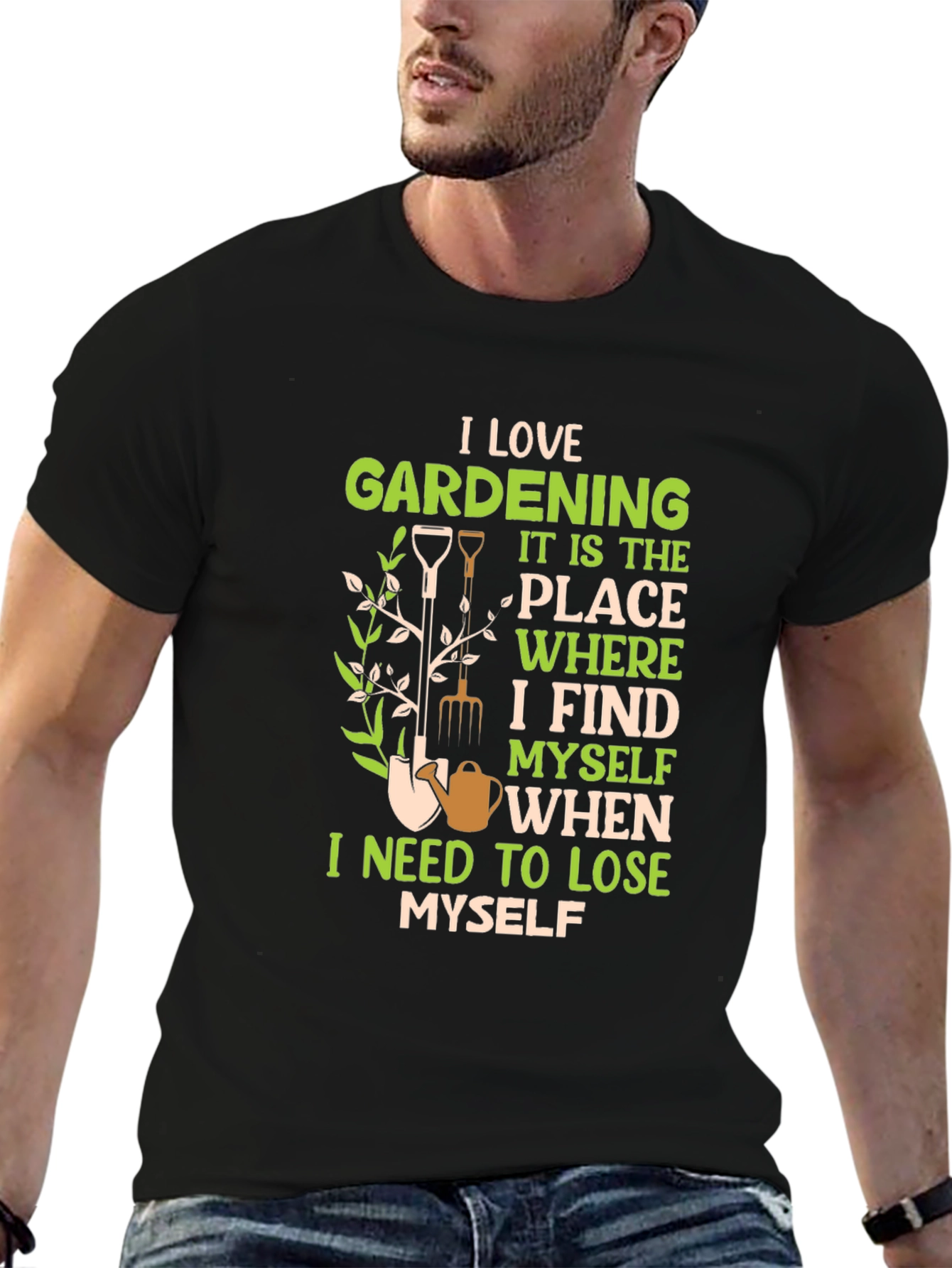 Black I Love Gardening Black T-Shirt view 6