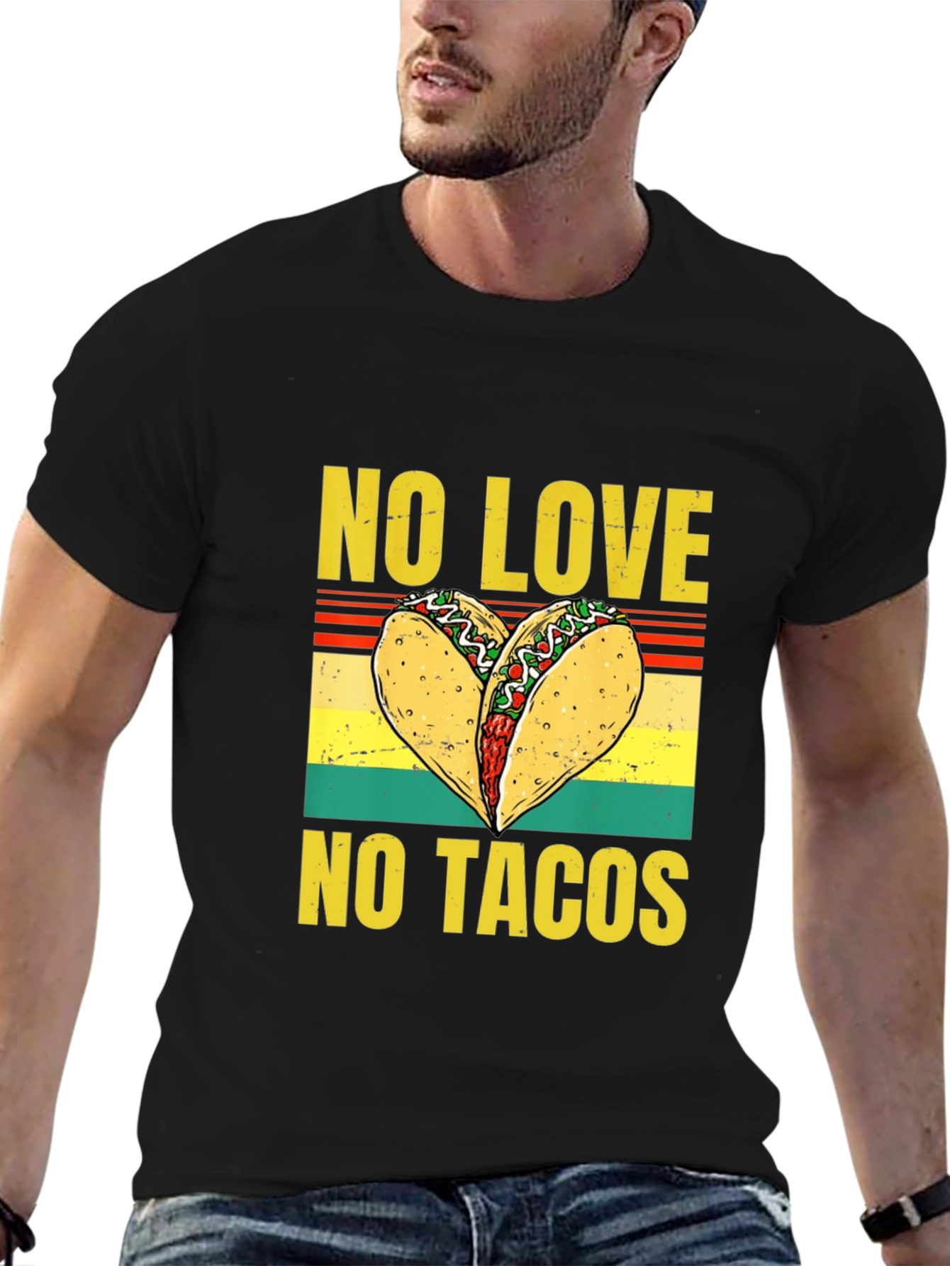 Black No Love, No Tacos Graphic T-Shirt view 6