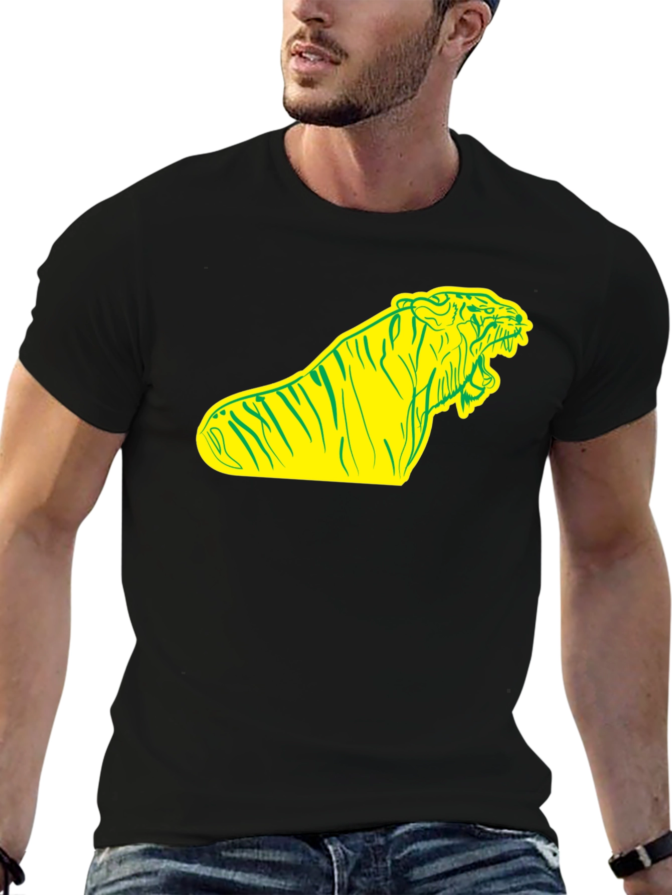 Black Bold Tiger Graphic Tee - Black Cotton T-Shirt view 6