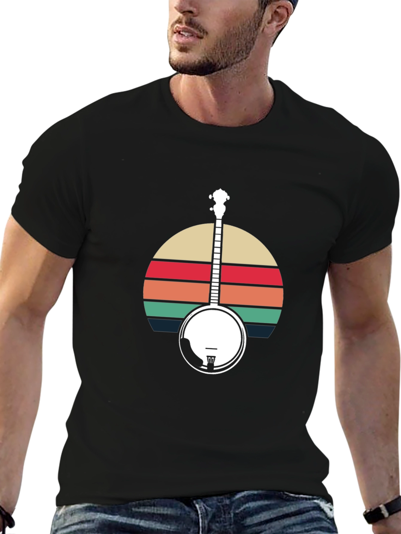 Black Vintage Banjo Sunset T-Shirt - Music Lover Tee view 6