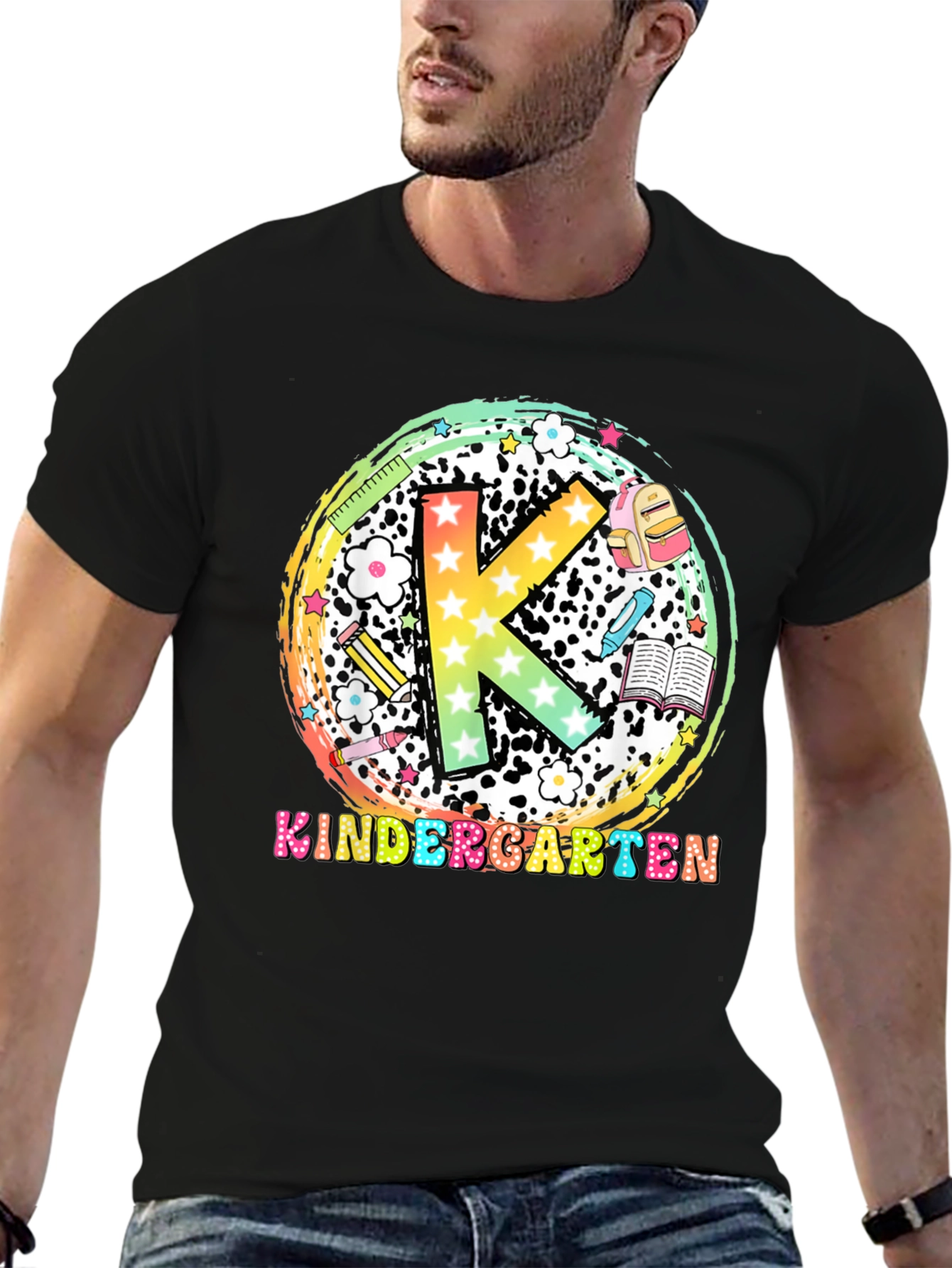 Black Kindergarten Teacher Black T-Shirt view 6