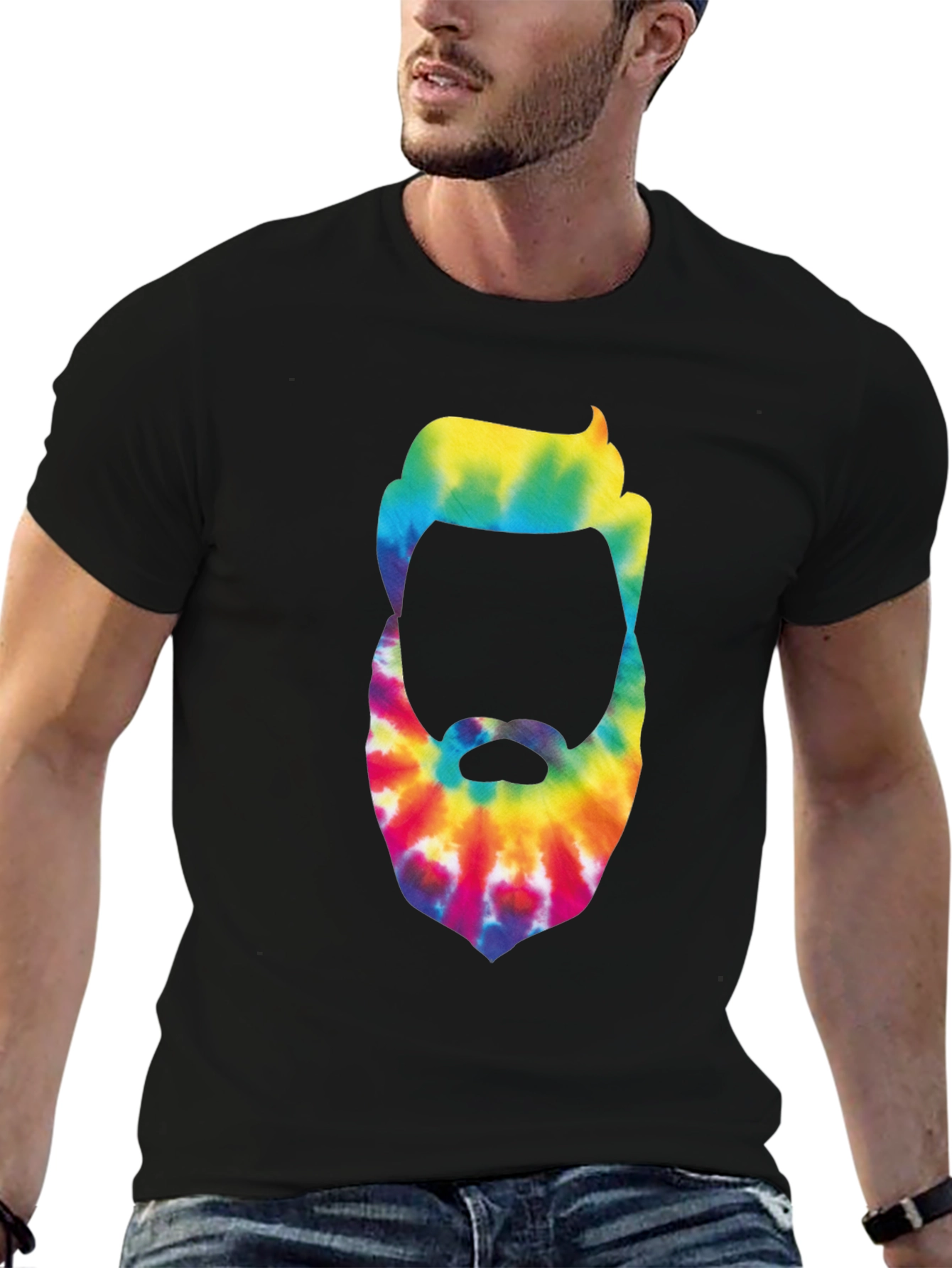 Black Tie-Dye Beard Graphic Black T-Shirt view 6
