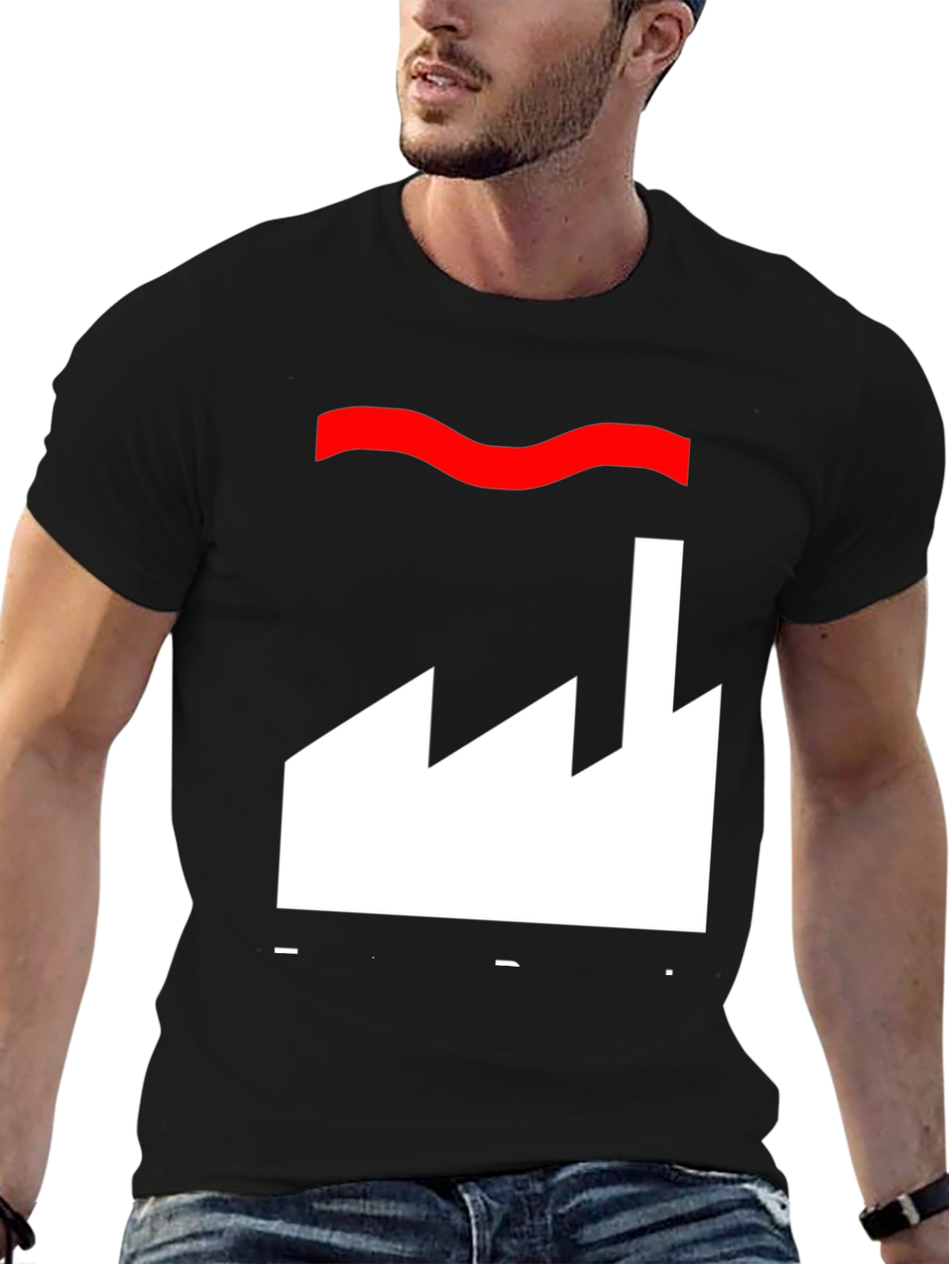 Black Factory Graphic Tee - Cool Black Cotton T-Shirt view 6