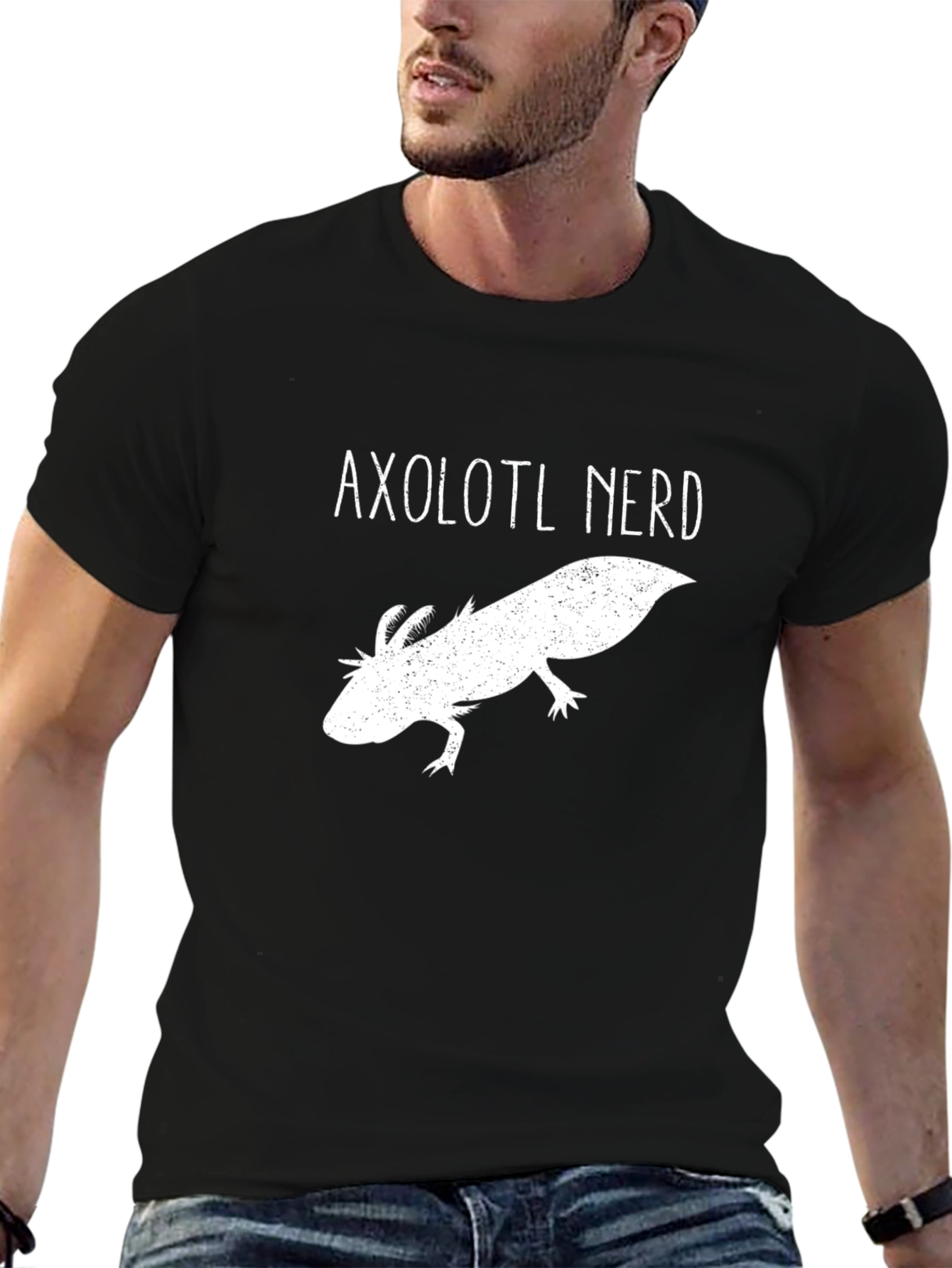 Black Axolotl Nerd Black T-Shirt view 6