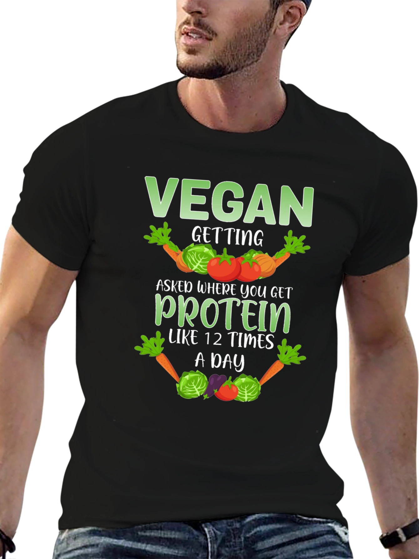 Black Vegan Protein Funny T-Shirt view 6