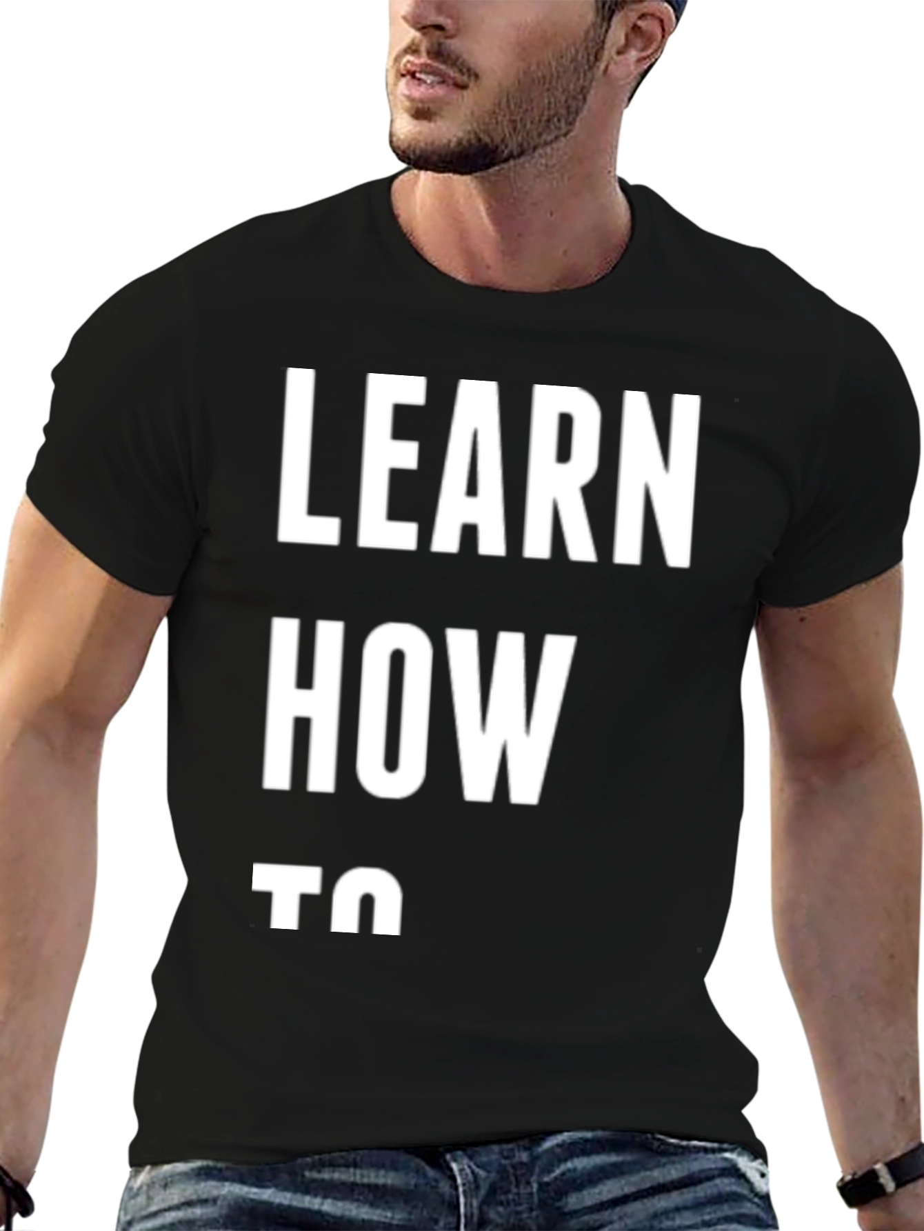 Black Learn How To Graphic Tee - Casual Black T-Shirt view 6