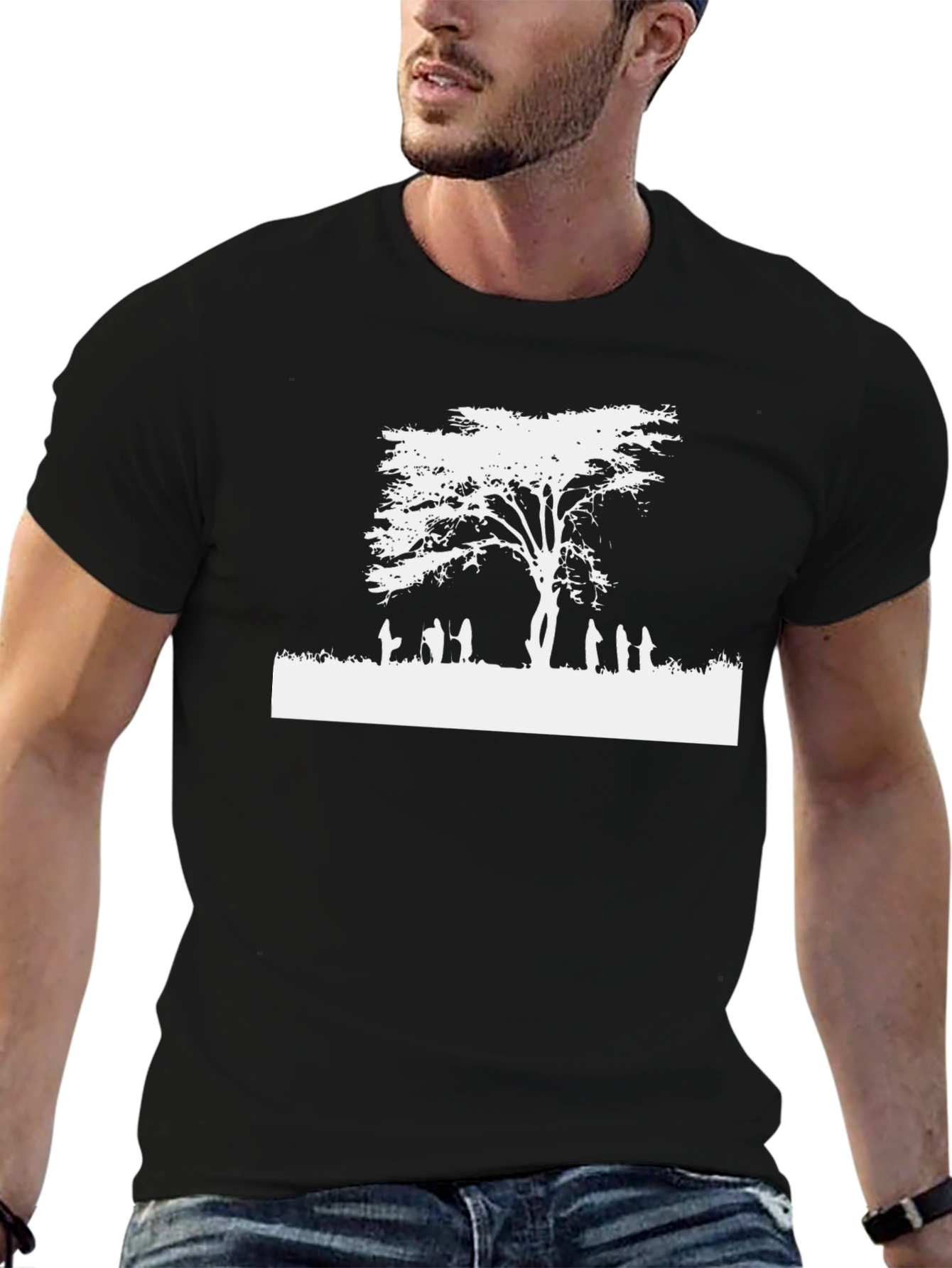 Black Black T-Shirt with White Tree Silhouette Graphic view 6