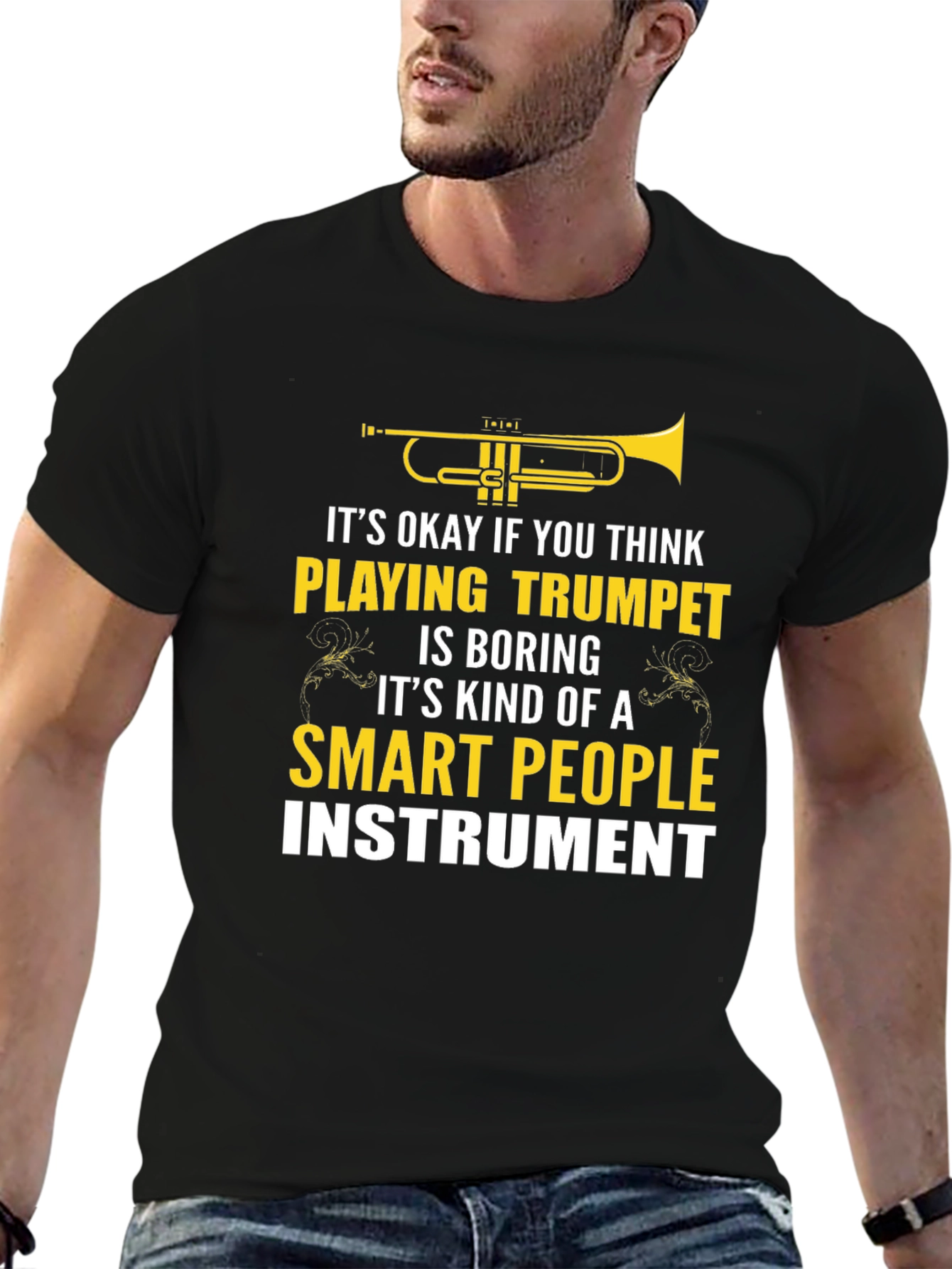 Black Trumpet Player T-Shirt - Smart People Instrument view 6