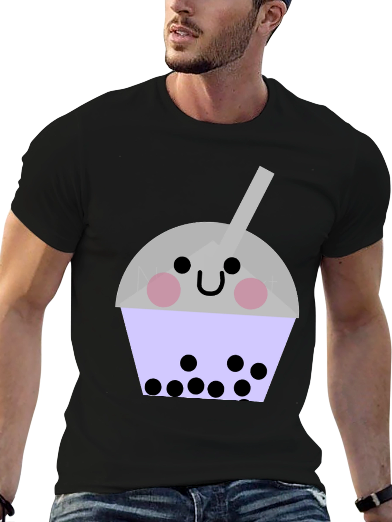 Black Cute Bubble Tea Graphic T-Shirt - Unisex Black Tee view 6