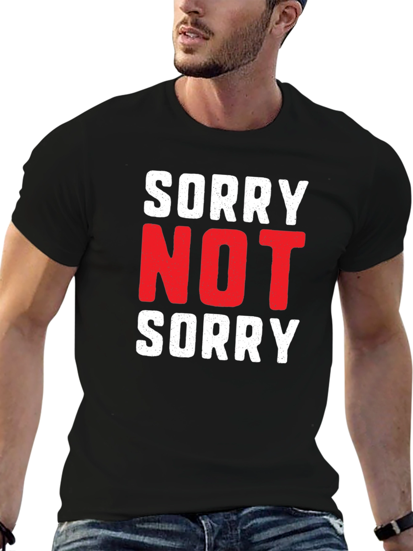 Black Sorry Not Sorry Graphic Tee - Black Cotton T-Shirt view 6