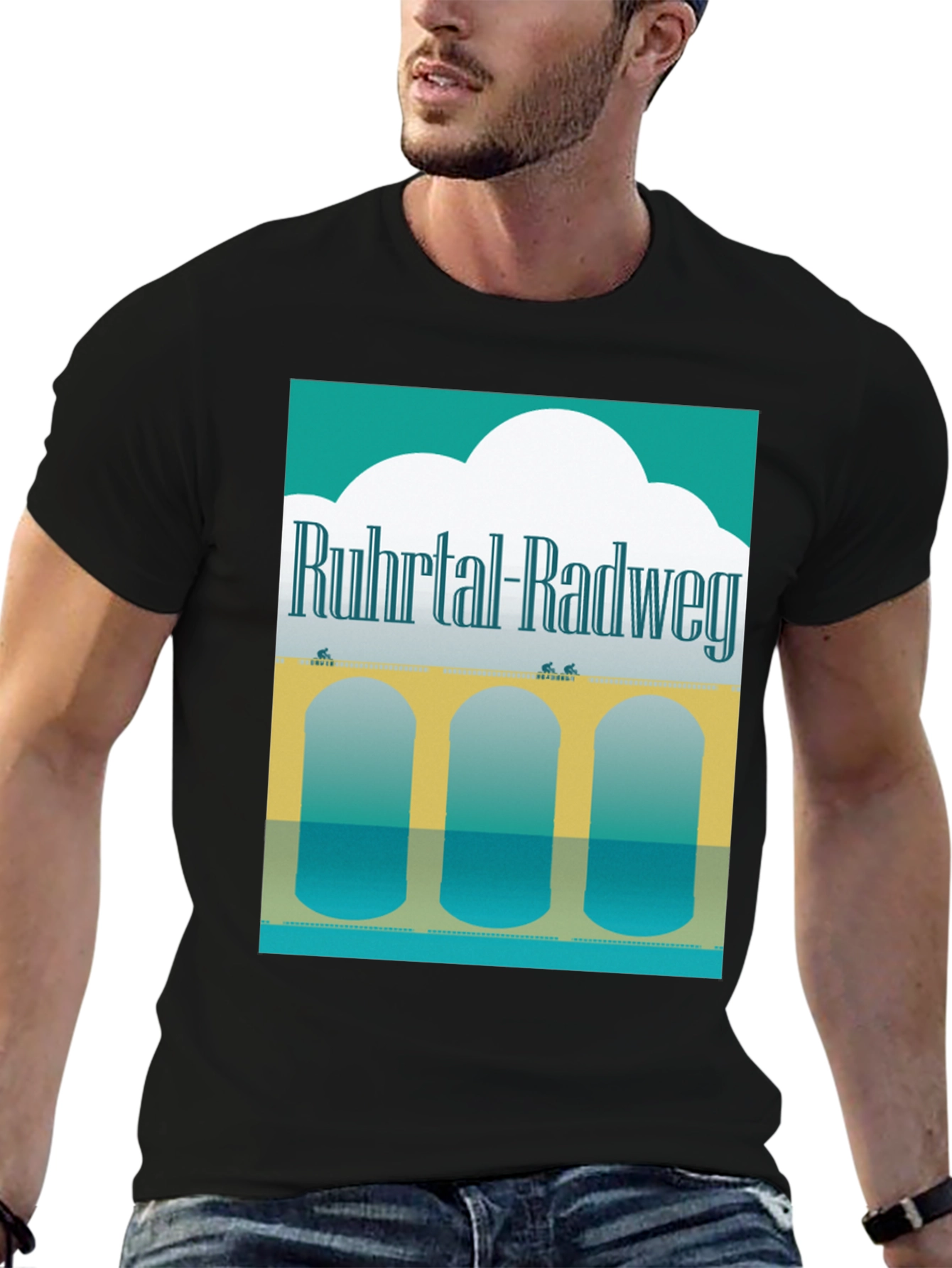 Black Ruhtal Radweg Graphic Tee - Cycling Tour Shirt view 6