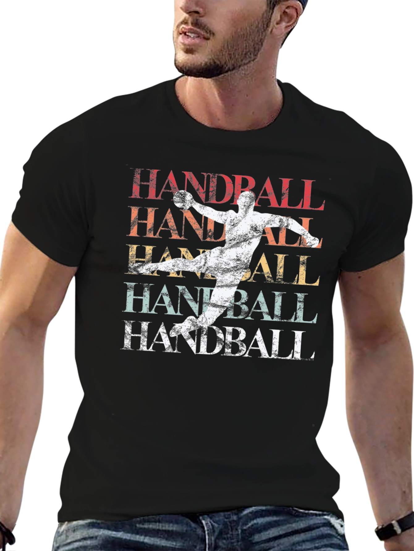 Black Handball Retro Style Graphic T-Shirt view 6