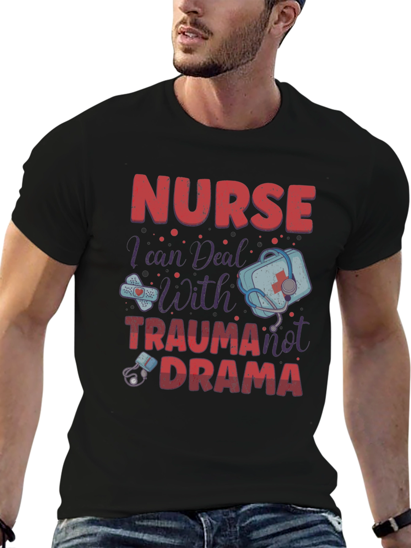 Black Nurse Trauma Drama T-Shirt - Medical Humor Apparel view 6