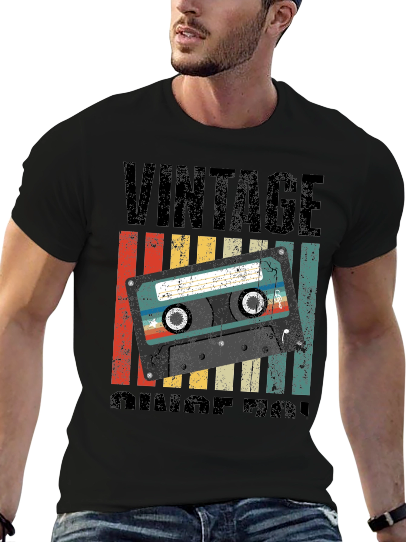 Black Vintage Cassette Tape Graphic T-Shirt - Retro Style view 6