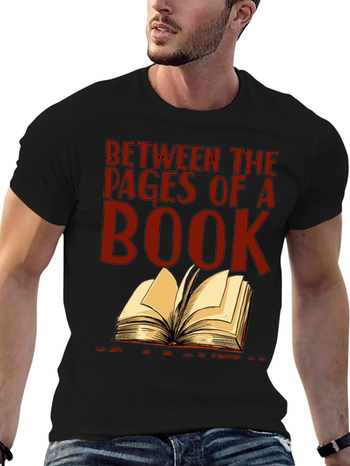 Black Bookworm T-Shirt: Between the Pages of a Book view 6