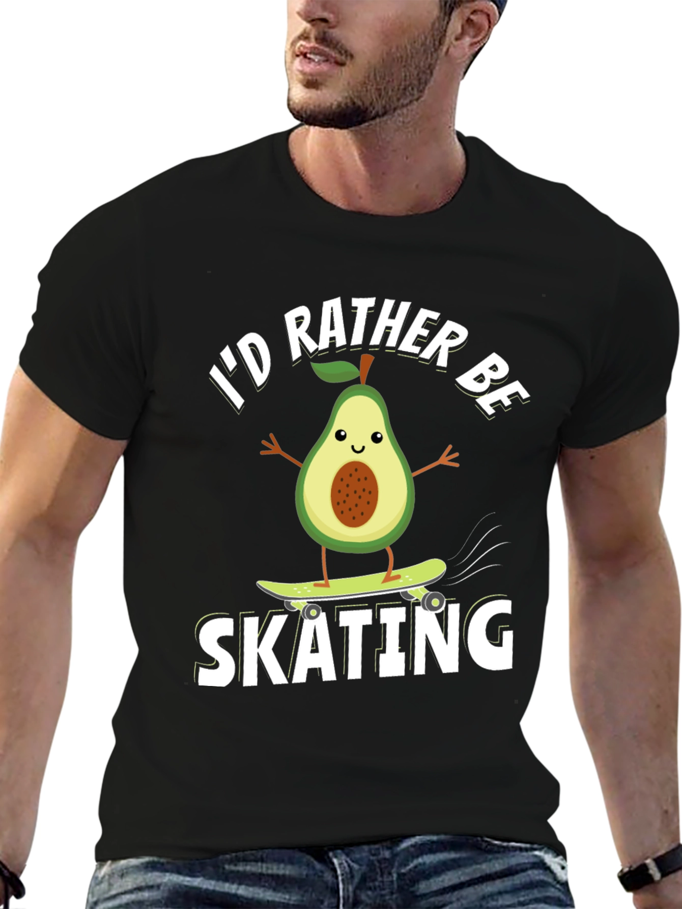 Black Avocado Skating T-Shirt - Funny Fruit Skateboarder Tee view 6