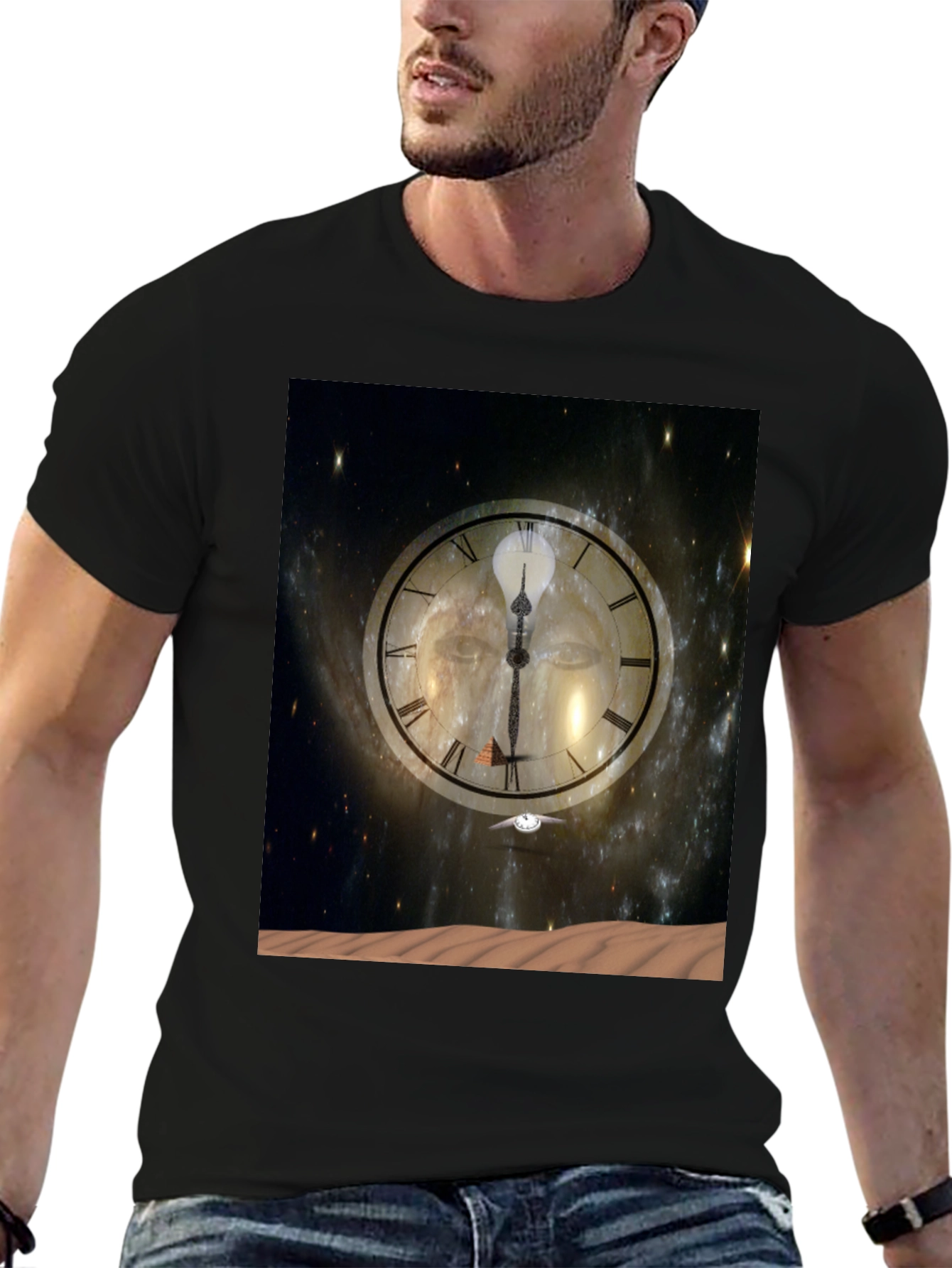 Black Time & Space Graphic Tee - Black Cotton Comfort view 6