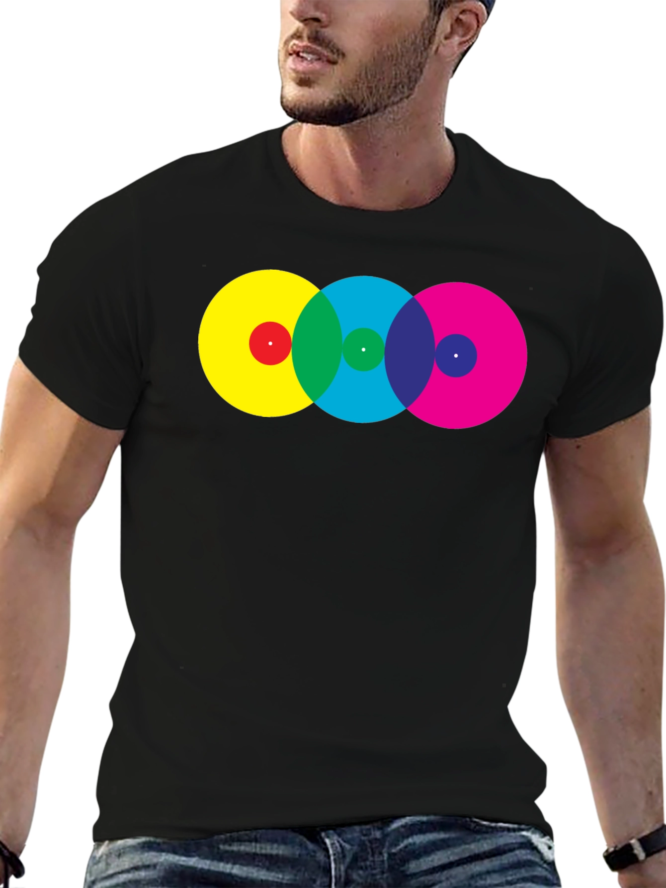 Black Retro Circles T-Shirt - Vivid Colors, Modern Fit view 6